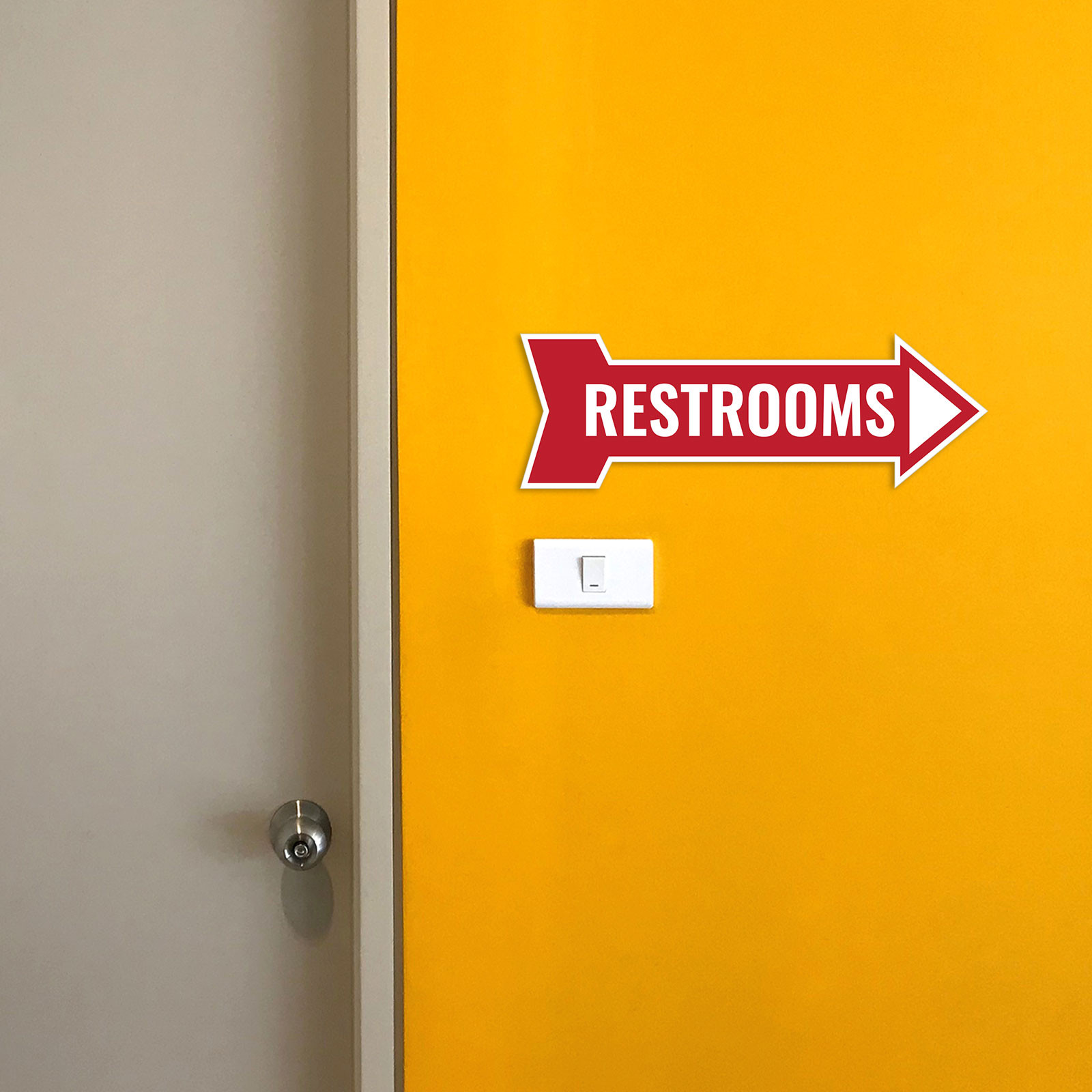 Arrow Shape Restrooms 12×4″ Wall or Door Sign | Bathroom Signage