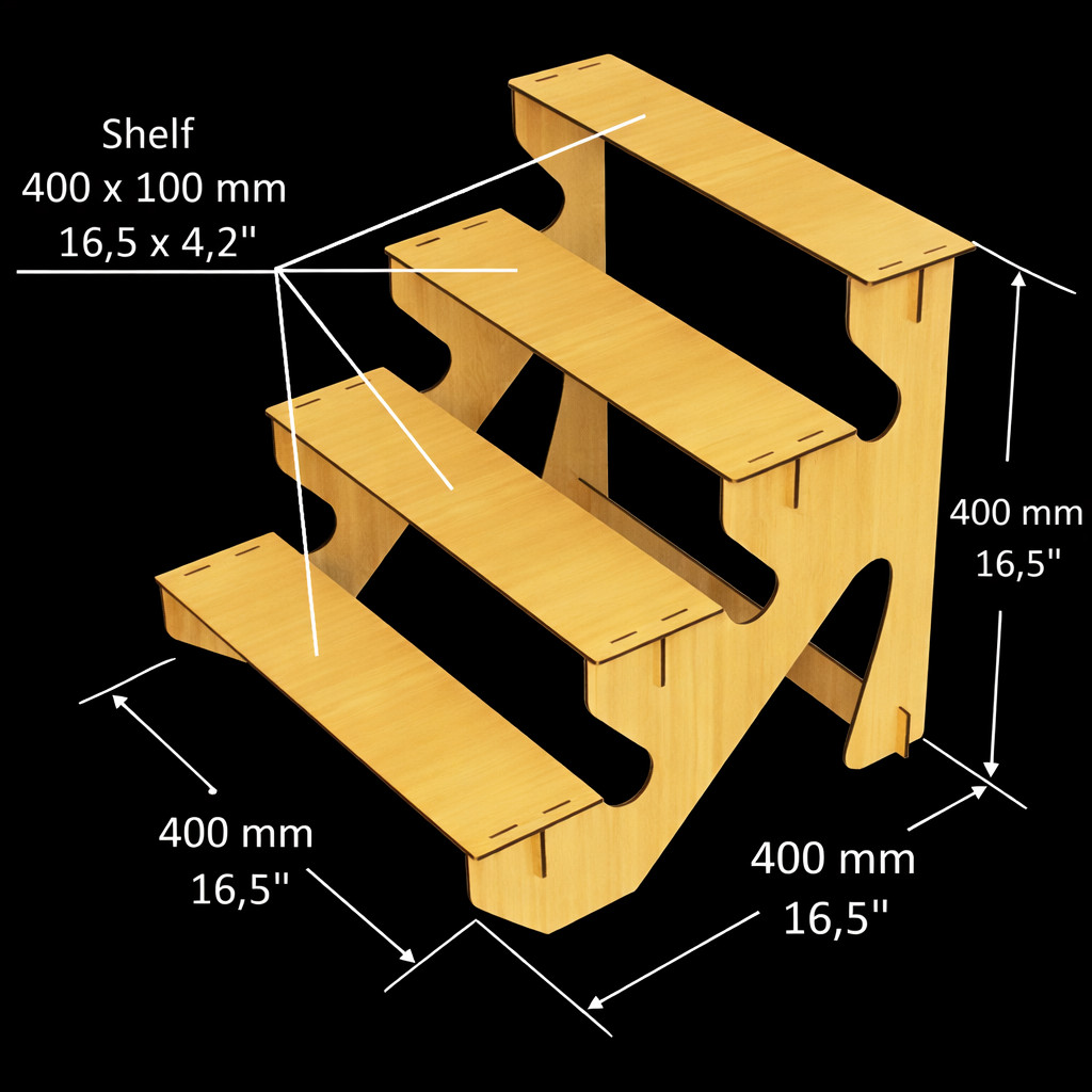 Display Stand 4 Tier MDF Modular Straight & Curved Sets Flat Pack