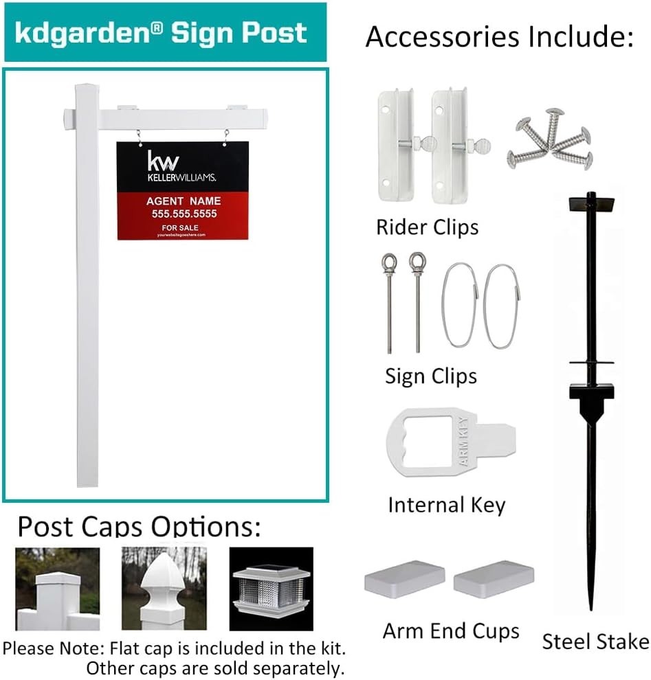 White Vinyl PVC Real Estate Sign Post 6ft, Realtor Yard Sign Holder, Open House