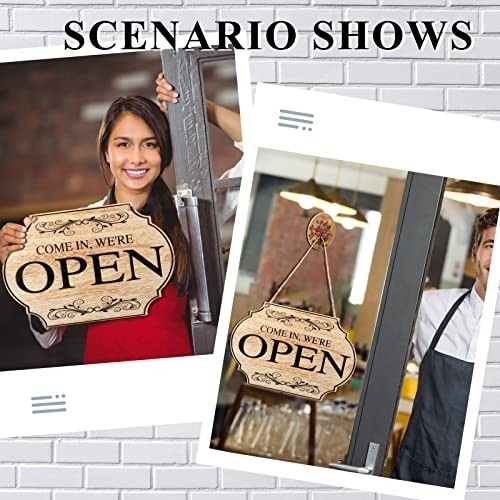 Double Sided Wooden Open Closed Business Sign with Rope for Shop Door Window