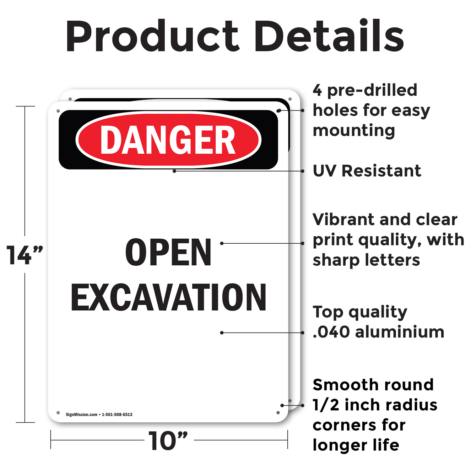 (2 Pack) Open Excavation OSHA Danger Sign Decal Metal Plastic