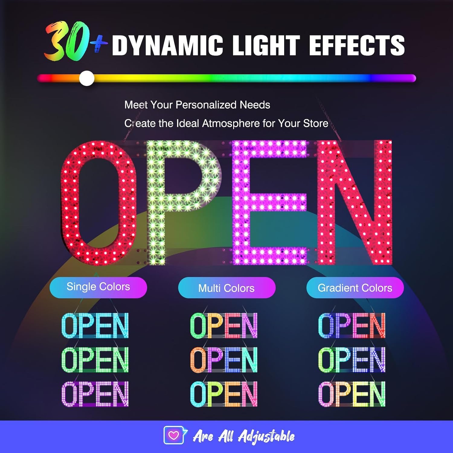 LED Open Sign for Business 40″X14″ Dimmable Large Light up Sign Multi-Color