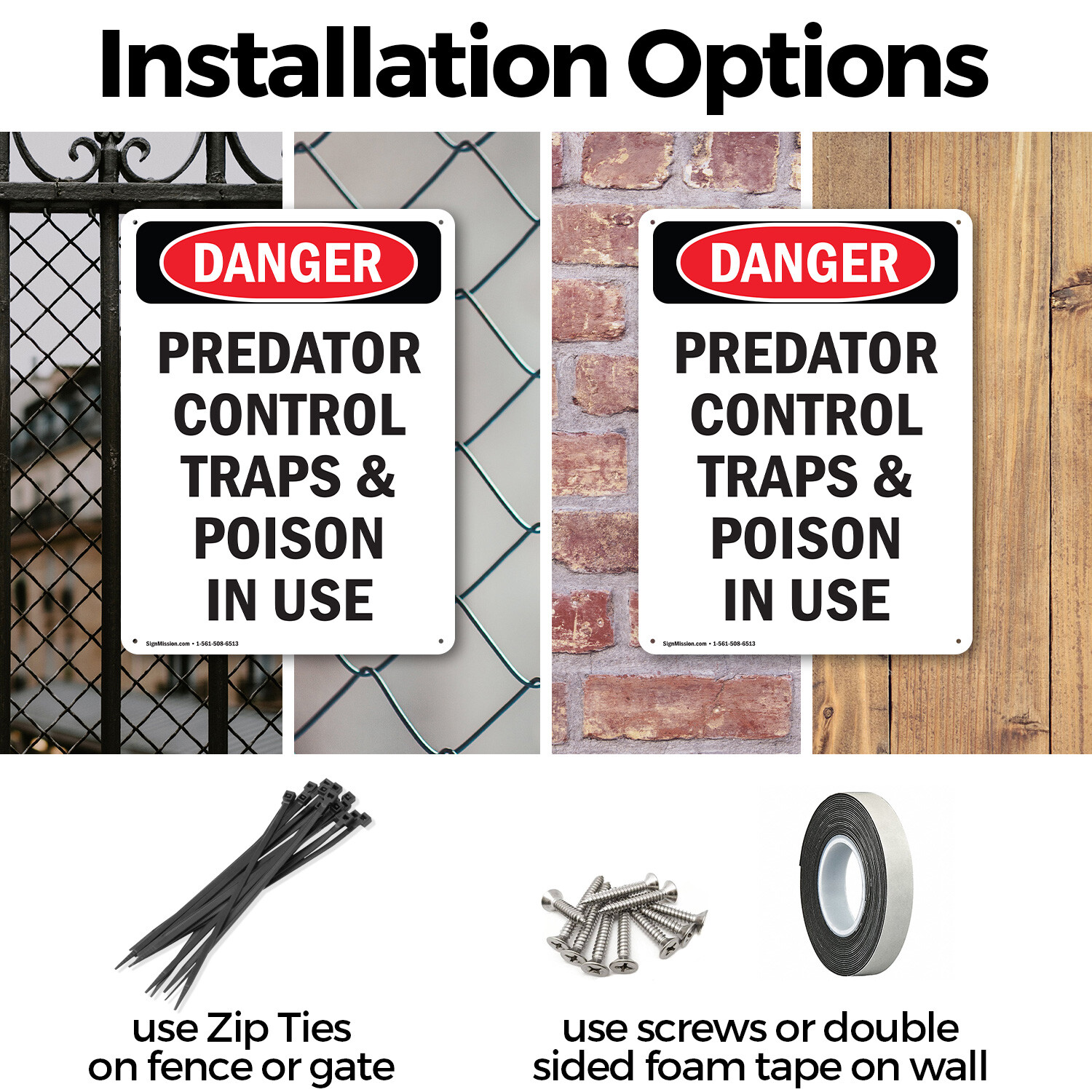 (2 Pack) Portrait Predator Control Traps OSHA Danger Sign Decal Metal Plastic