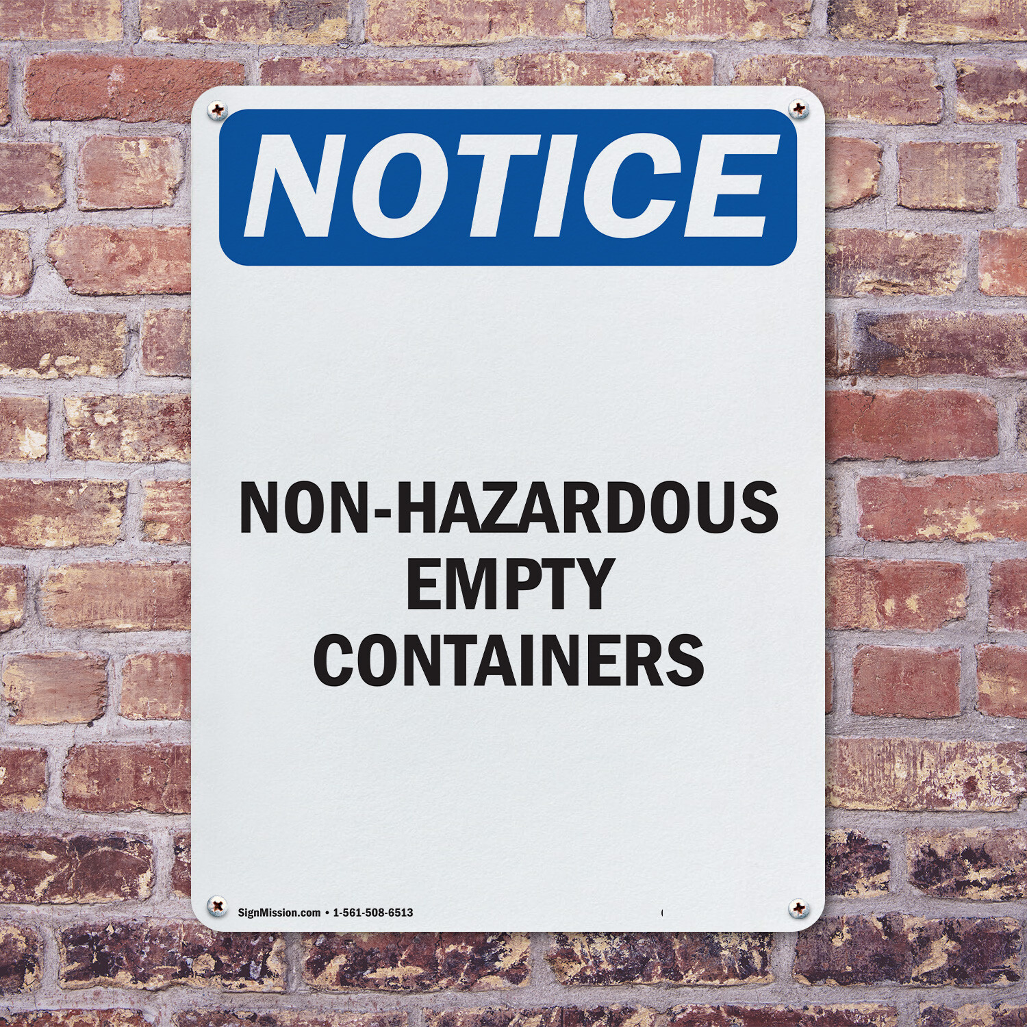 (2 Pack) Non-Hazardous Empty Containers OSHA Notice Sign Decal Metal Plastic