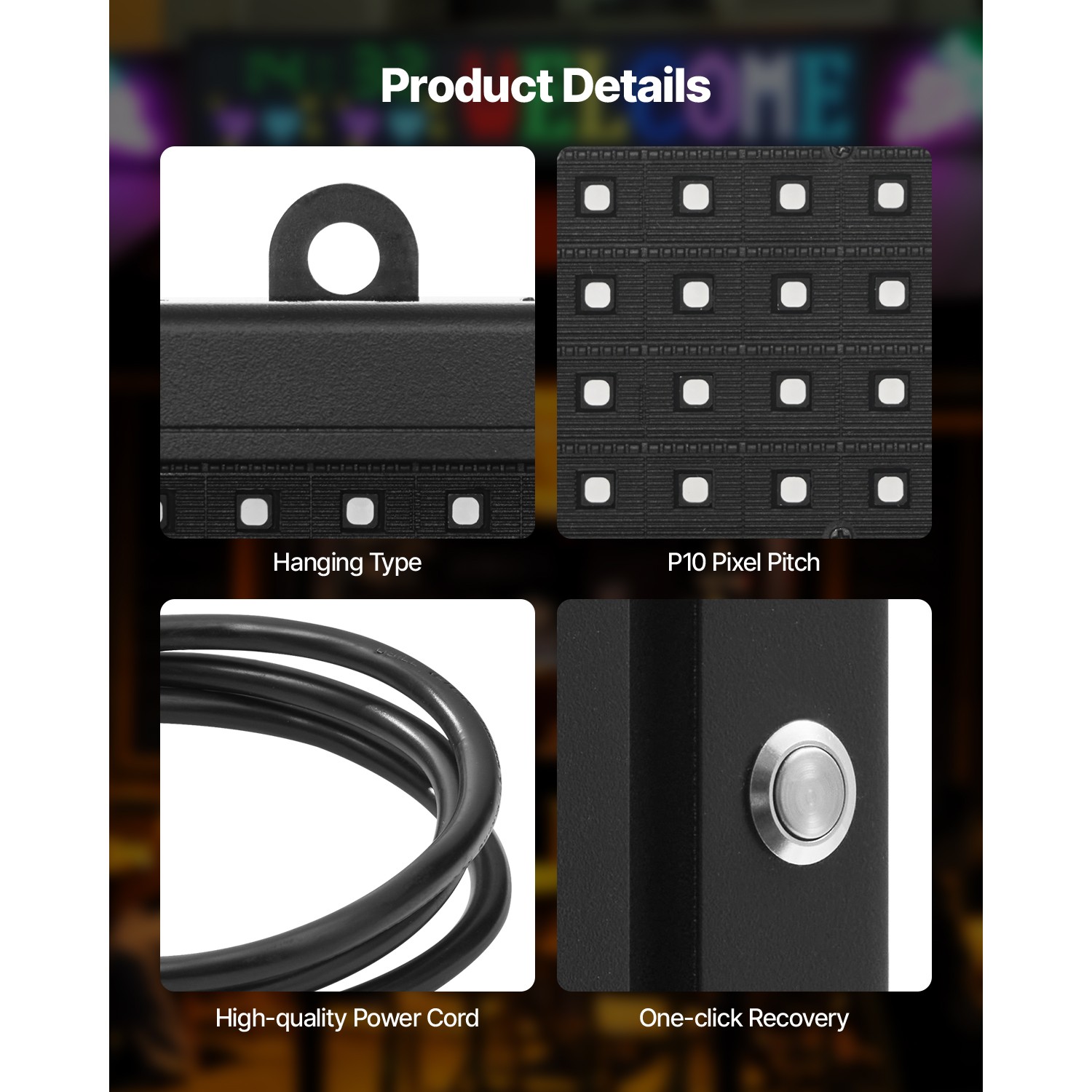 40×8 in LED Scrolling Sign Digital Display Programmable Board P10 Full-color