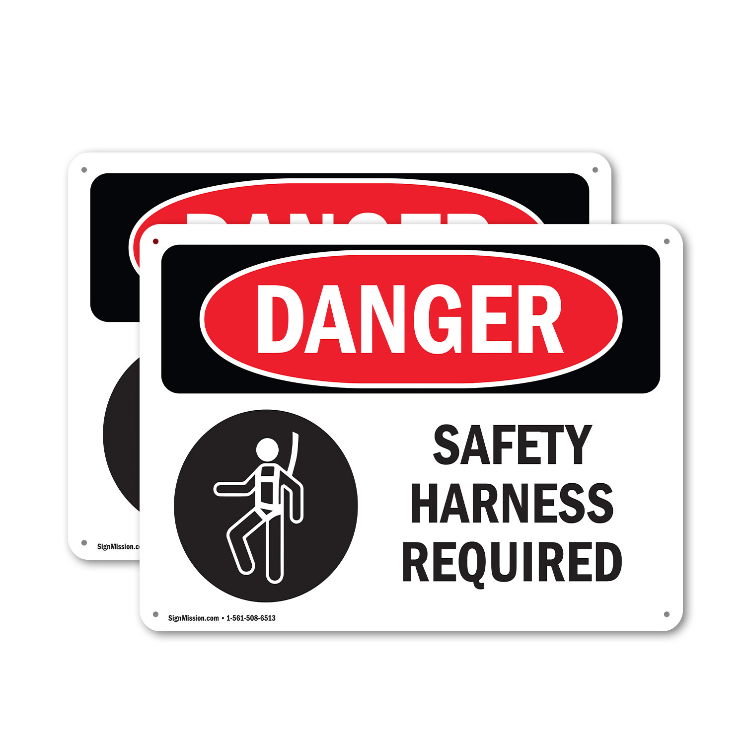(2 Pack) Safety Harness Required OSHA Danger Sign Decal Metal Plastic