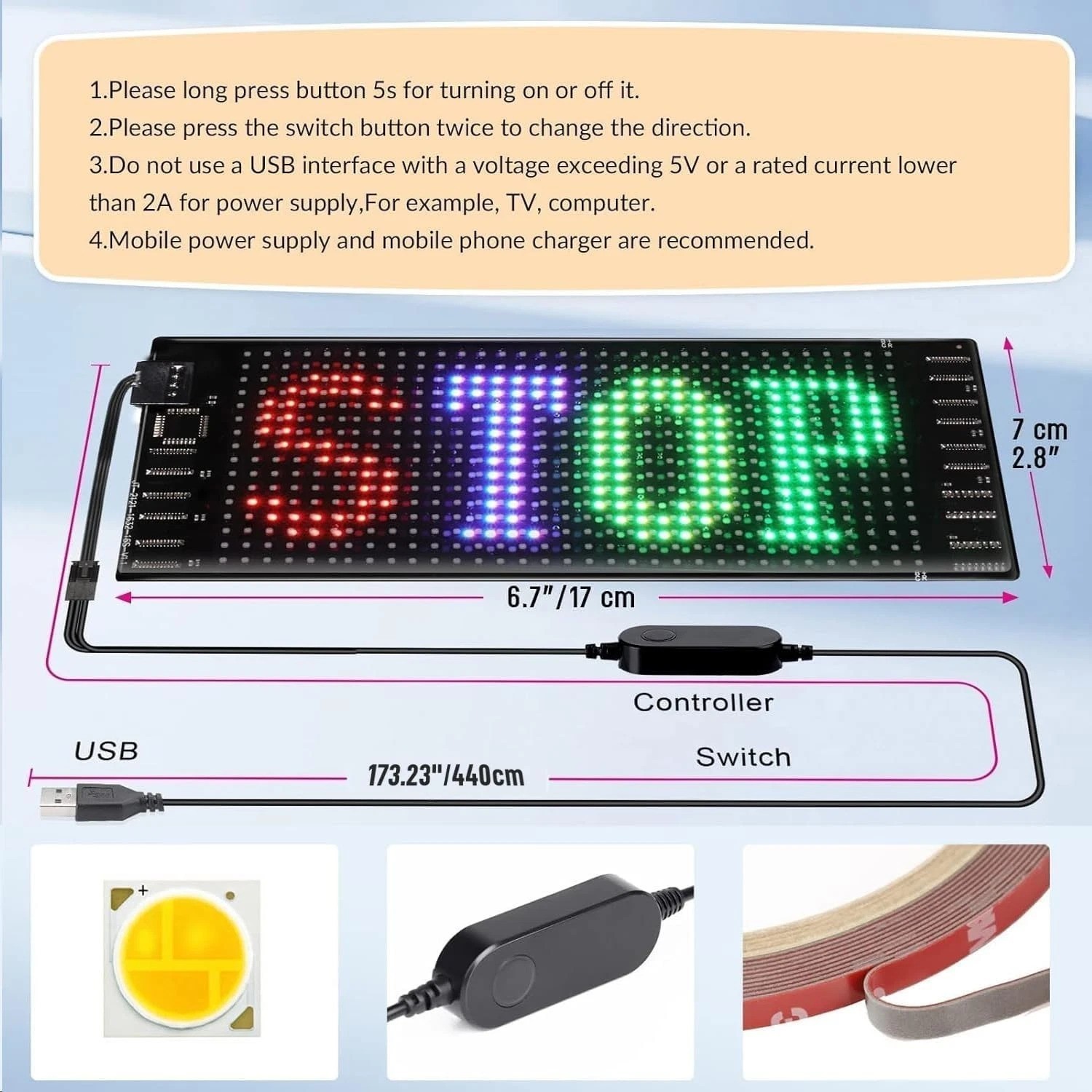 LED Sign for Car, 7”x3”Flexible LED Matrix Panel USB 5V Bluetooth Applicati…