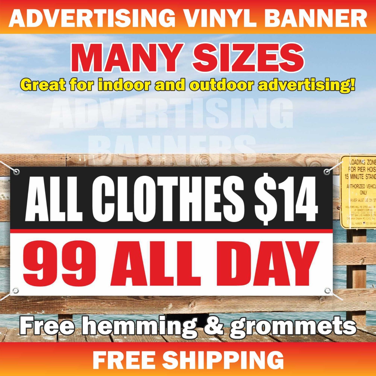 ALL CLOTHES $14 99 ALL DAY Advertising Banner Vinyl Mesh Sign Shop Store