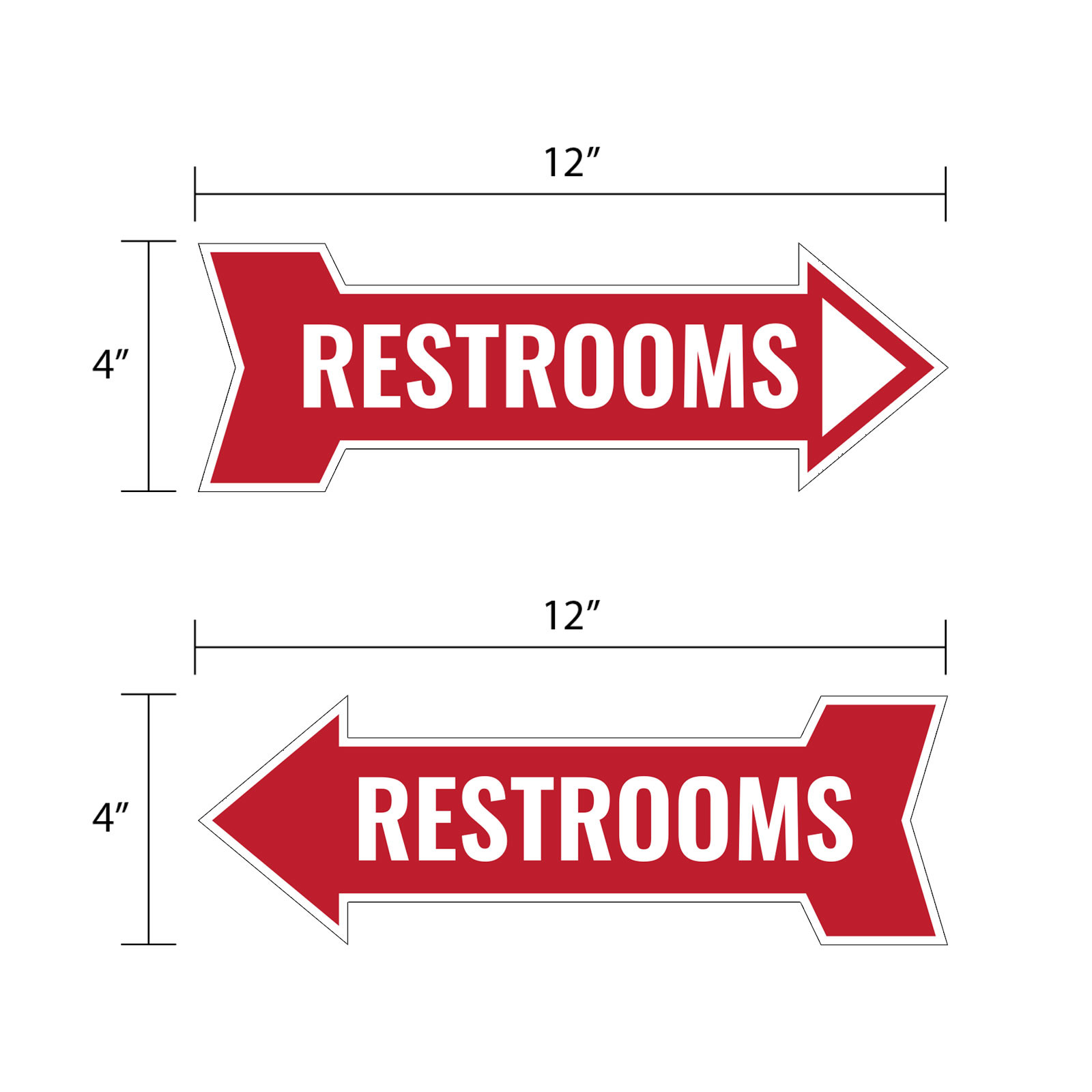 Arrow Shape Restrooms 12×4″ Wall or Door Sign | Bathroom Signage