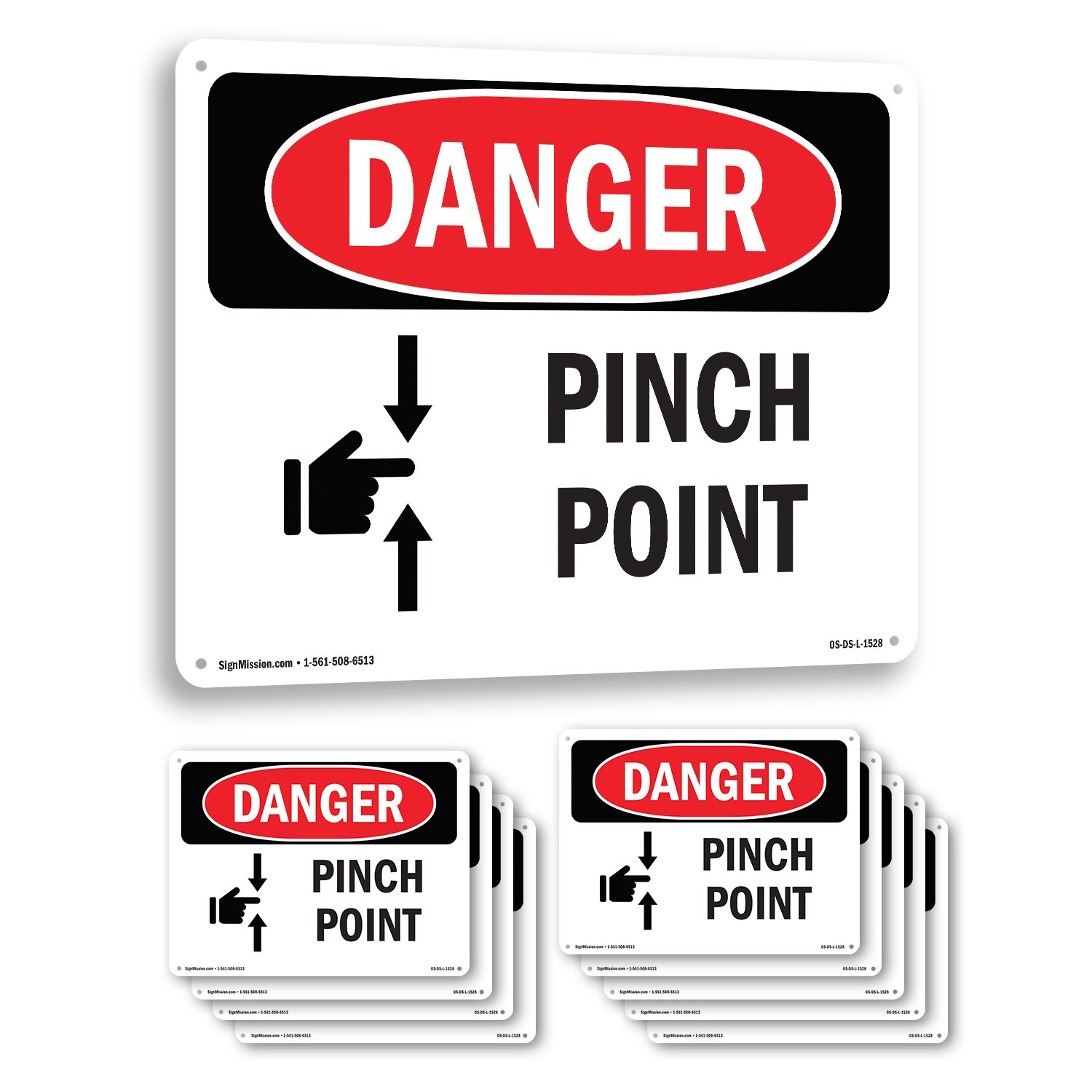 Pinch Point OSHA Danger Sign Metal, Plastic, Or Decal – 5 or 10 Pack
