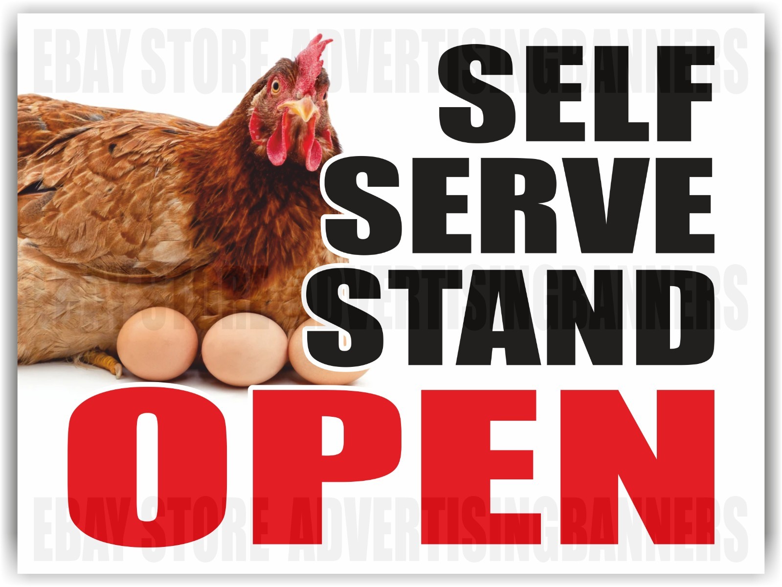 SELF SERVE STAND OPEN Yard Sign with H-Stakes Basket Chicken Duck Eggs Sold Here