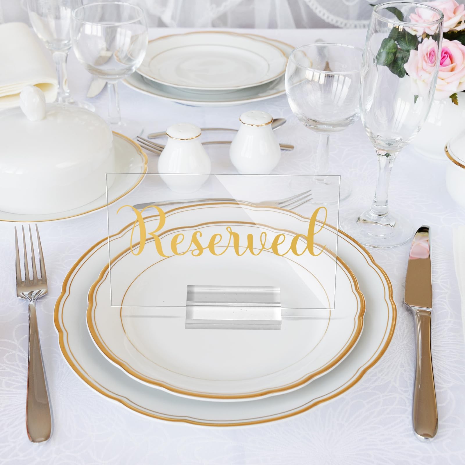 10 Set Acrylic Reserved Table Signs Clear Wedding Cards Holder Reception Set