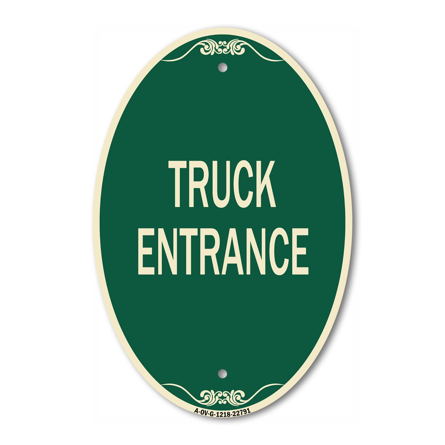 Traffic Entrance Sign Truck Entrance 12″ x 18″ Green & Tan Aluminum Oval Sign