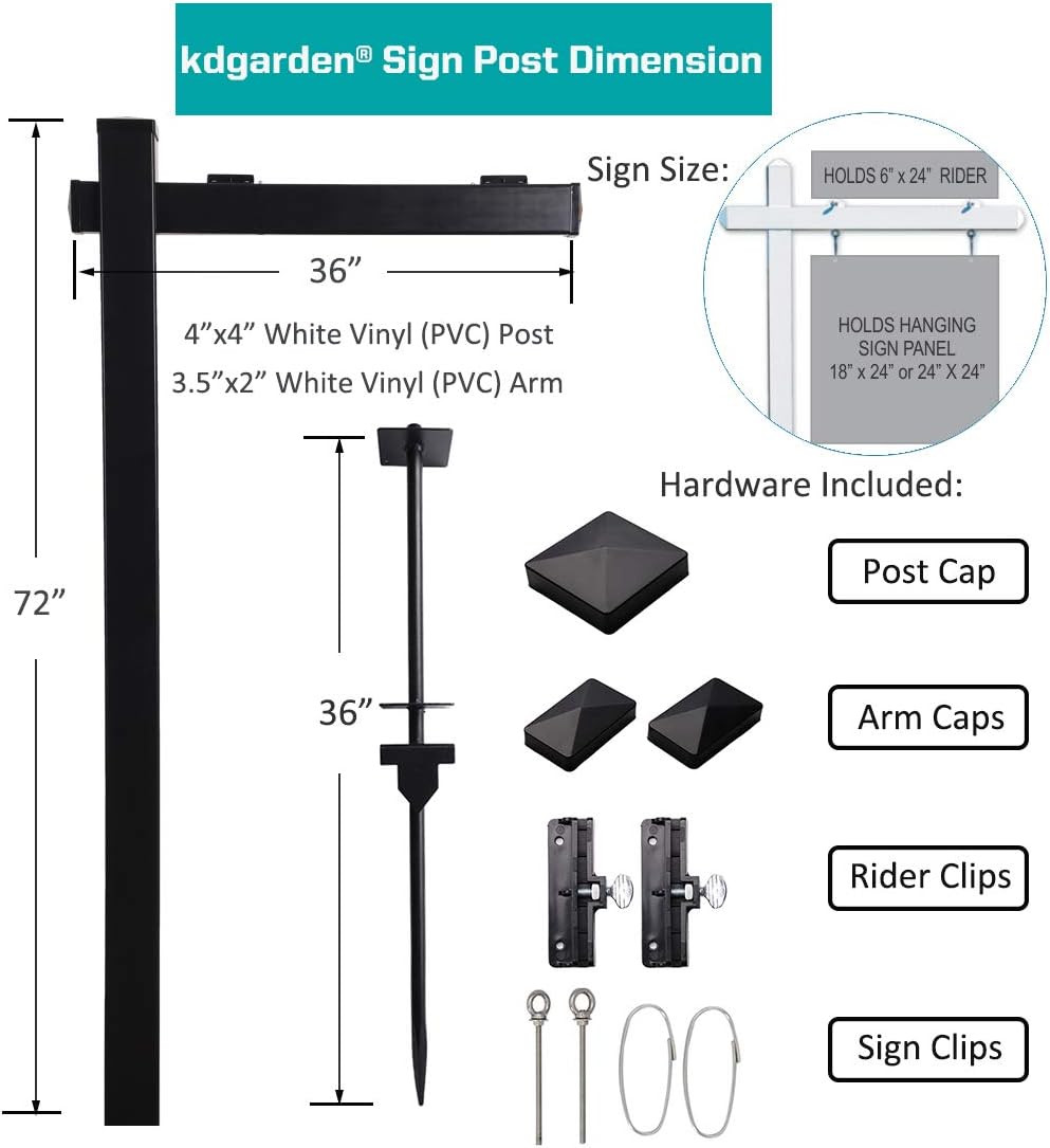 Vinyl PVC Black Real Estate Sign Post with Flat Cap 6ft. (4″x 4″x 72″) Realtor Y