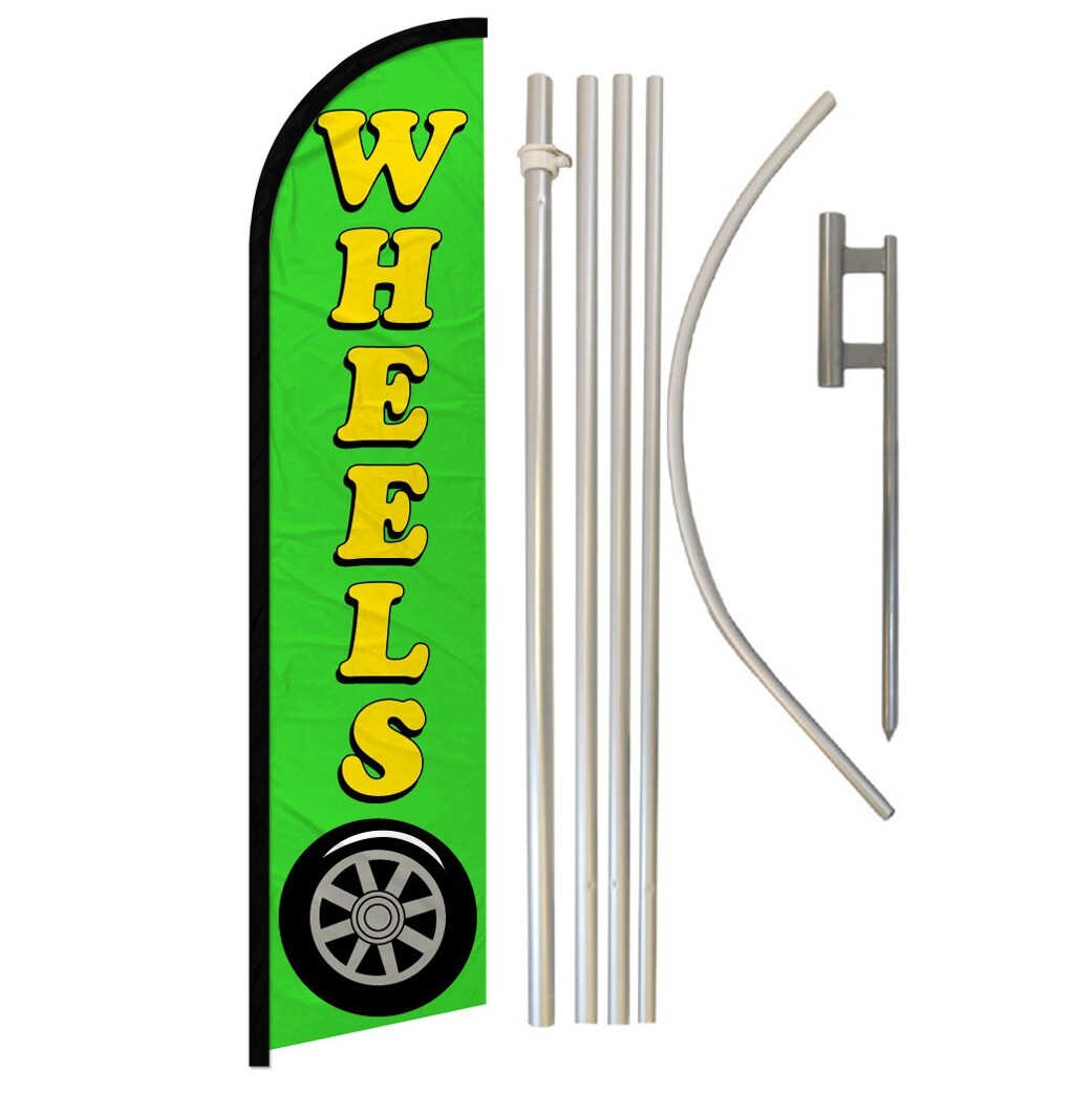 Wheels Full Curve Windless Swooper Flag & Pole Kit Tires Rims GRN