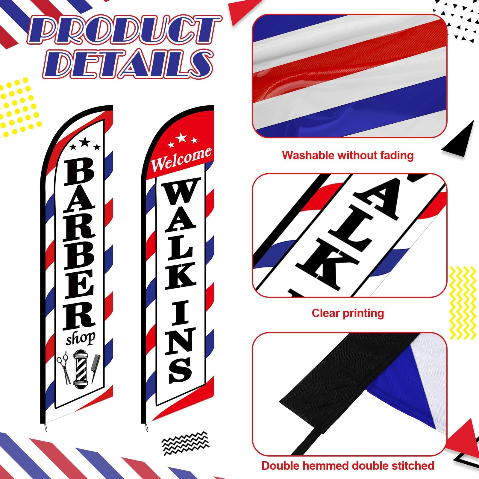 SmoothNovelty 2 Pcs Barber Flag for Outside 12 x 2.5 ft, as picture shown
