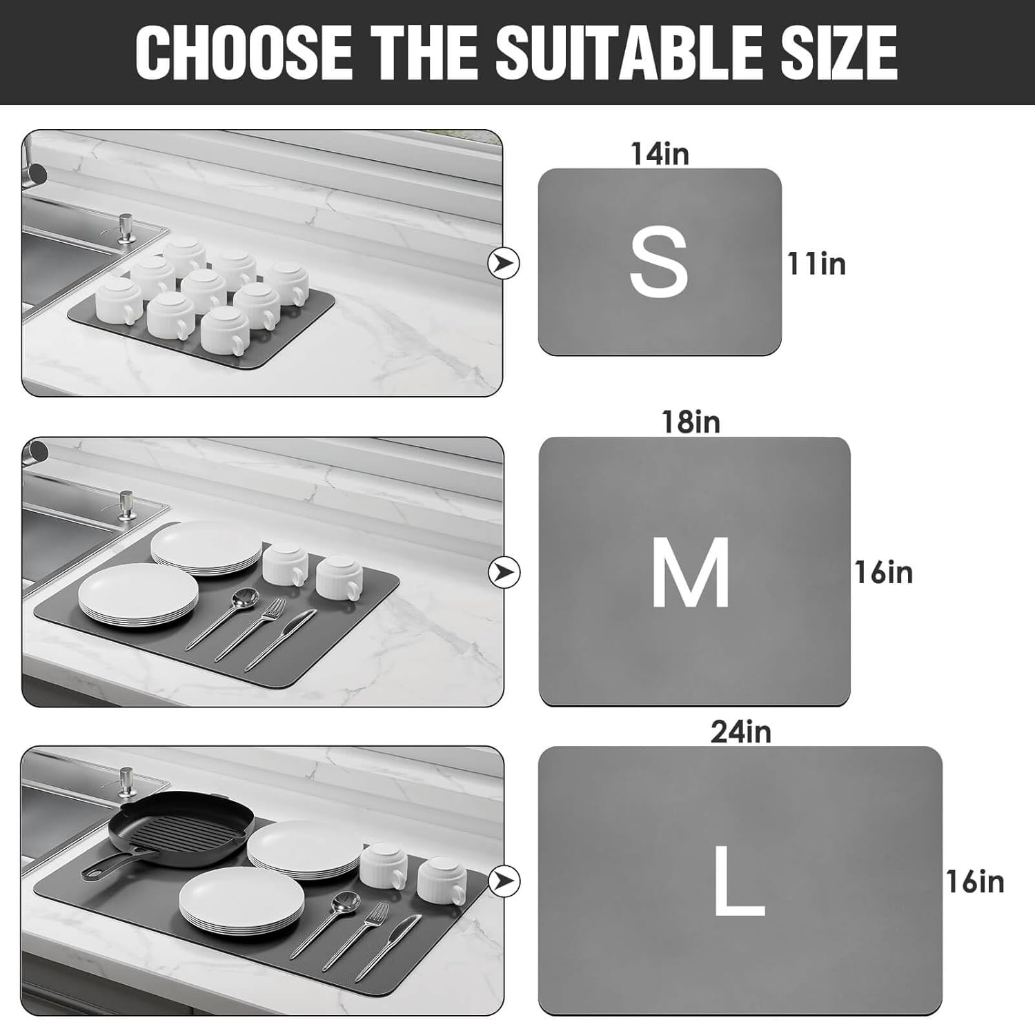Dish Drying Mat for Kitchen Counter Super Absorbent Drainer Mats with Non-slip R