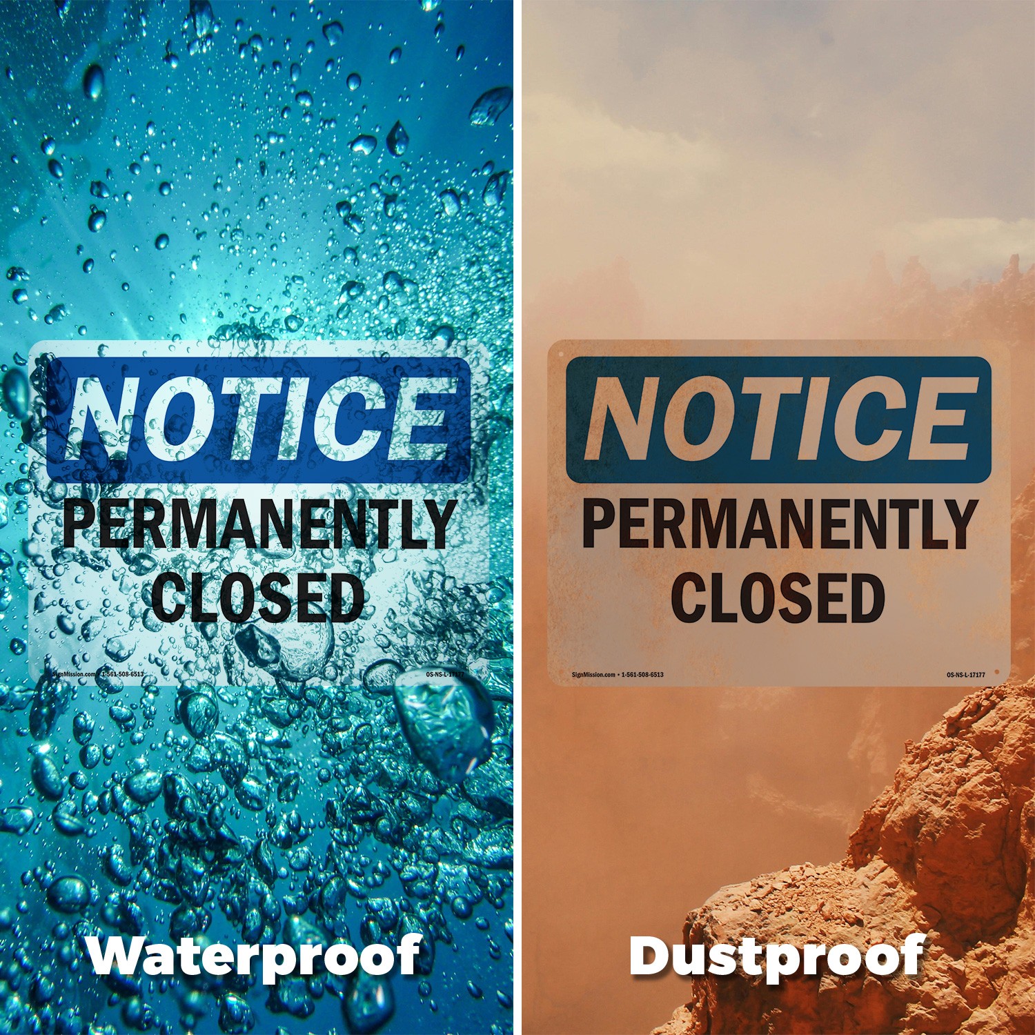 Permanently Closed OSHA Notice Sign Metal, Plastic, Or Decal – 5 or 10 Pack