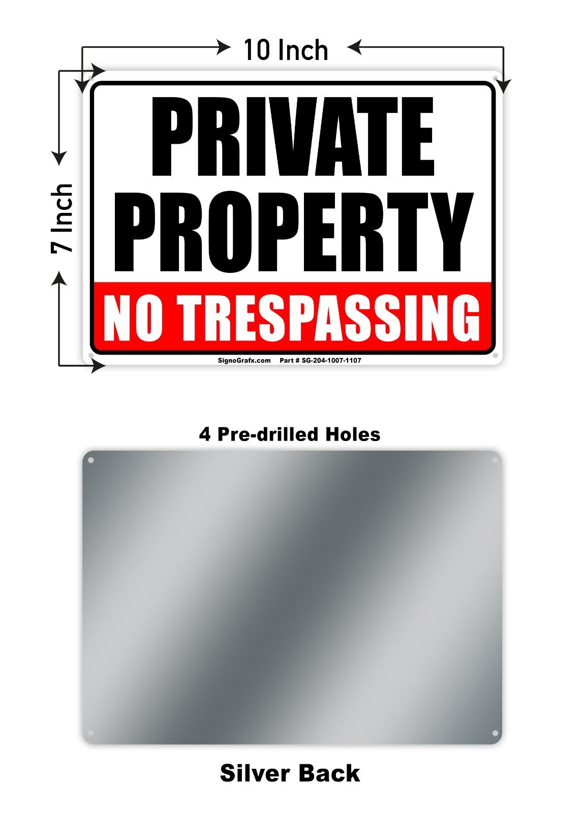 SIGNOGRAFX Private Property No Trespassing Sign,10×7 Inches Indoor Outdoor Use