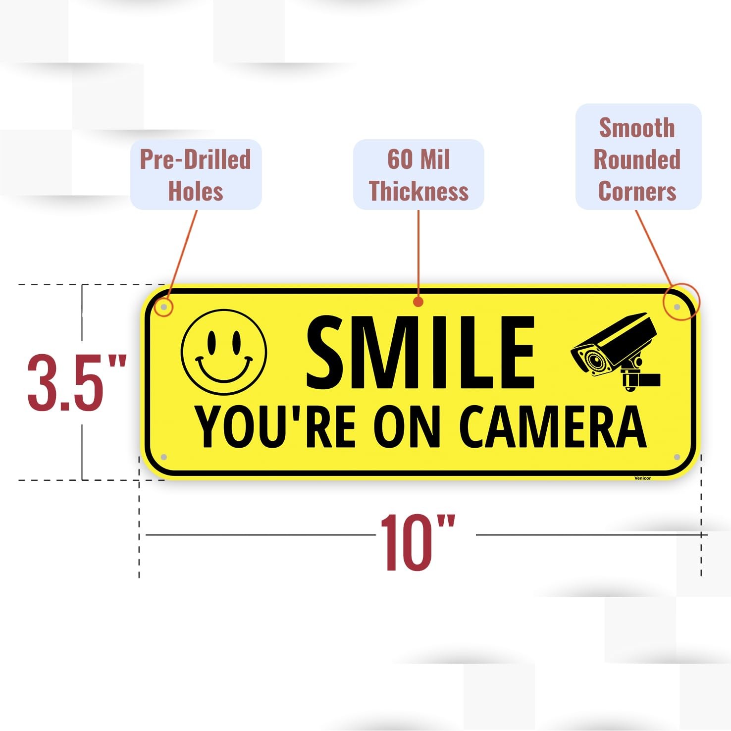 2PC Smile Your On Camera Sign, 10 x 3.5 Inches – Aluminum – Security Youre On…