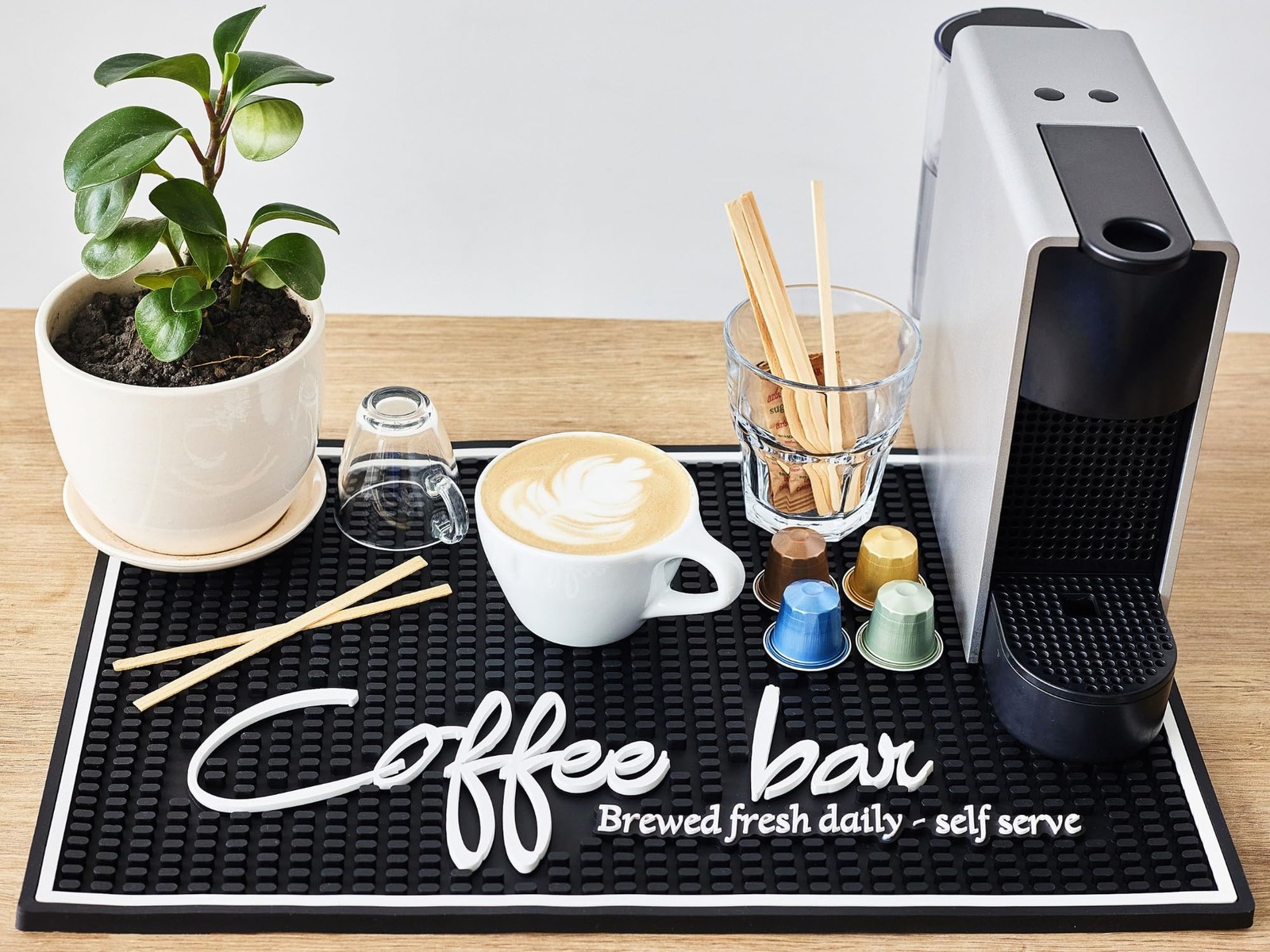 Brewed Fresh Daily Silicone Coffee Bar Mat 18×12 in, Self Serve Coffee Statio…