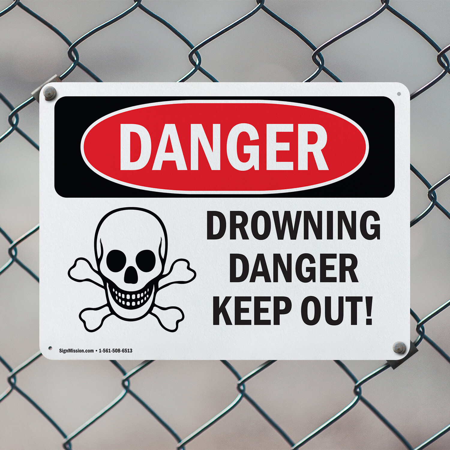 (2 Pack) Drowning Danger Keep Out! OSHA Danger Sign Decal Metal Plastic