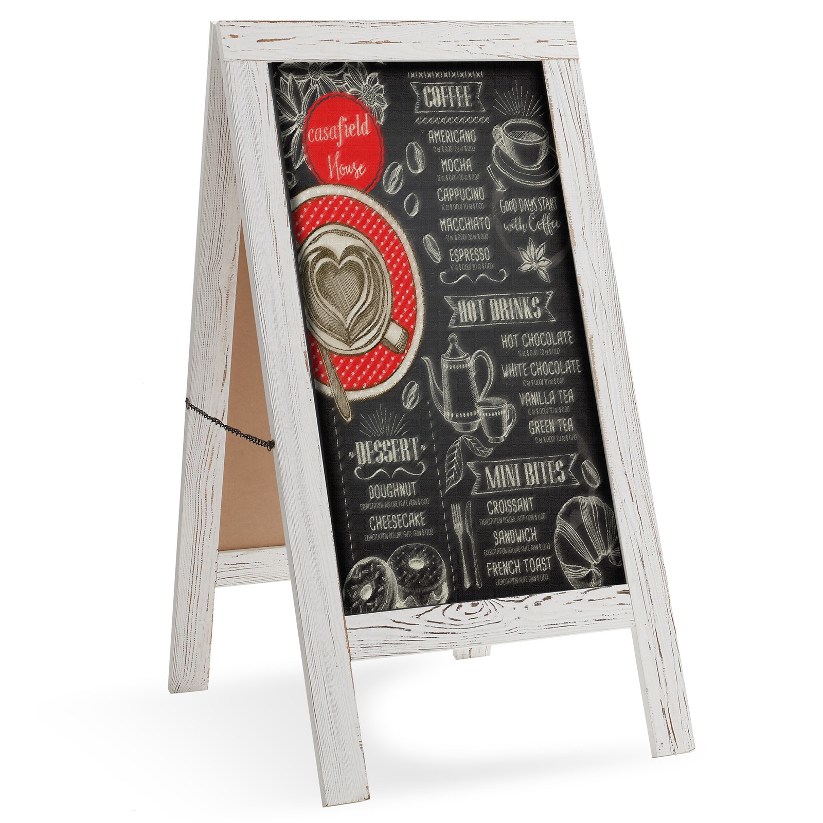 A Frame Chalkboard Sign, 40″x20″ Double-Sided Magnetic Menu Board, Whitewash