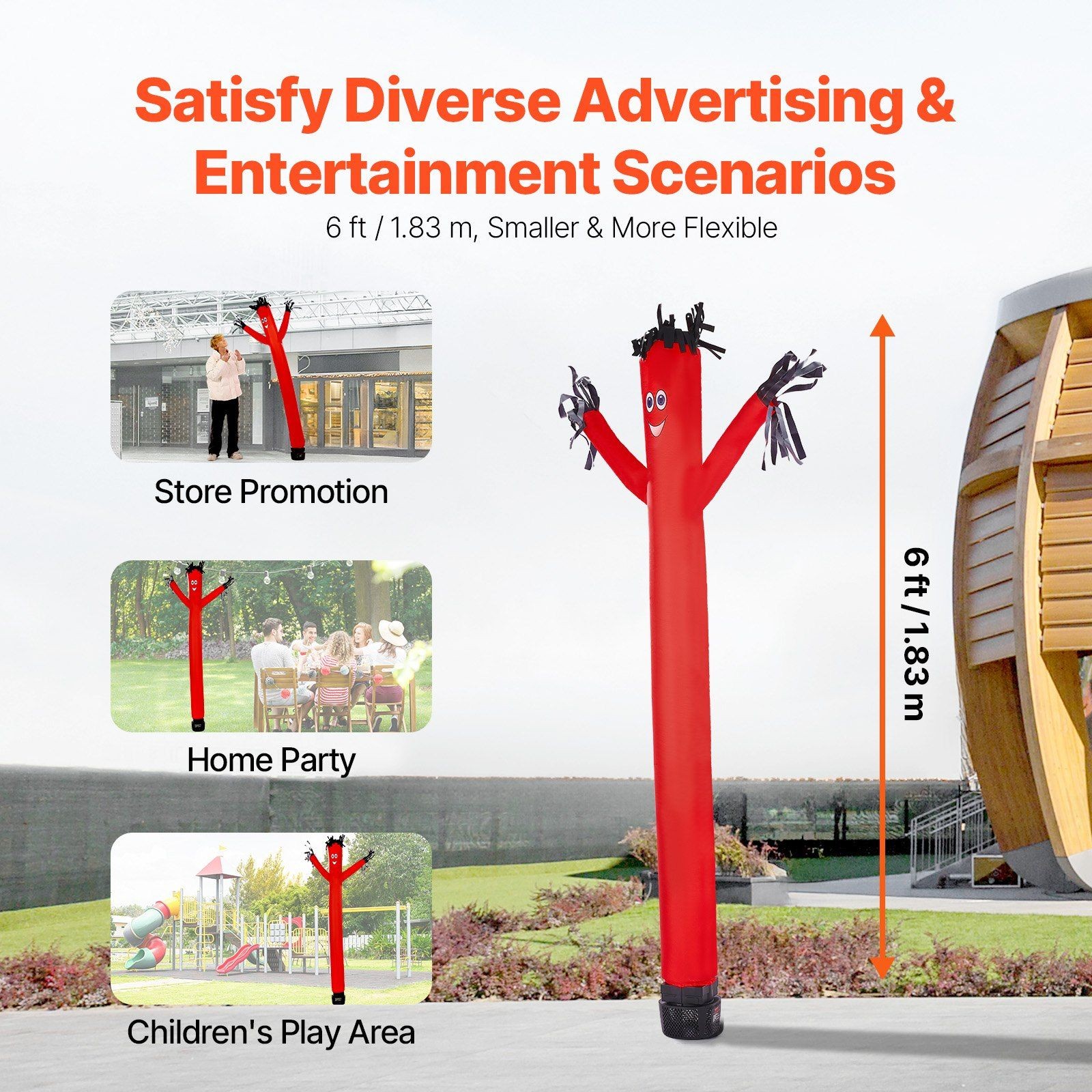 6ft Durable Inflatable Tube Man Kit, 1/15HP Blower, PP+190T, IPX3