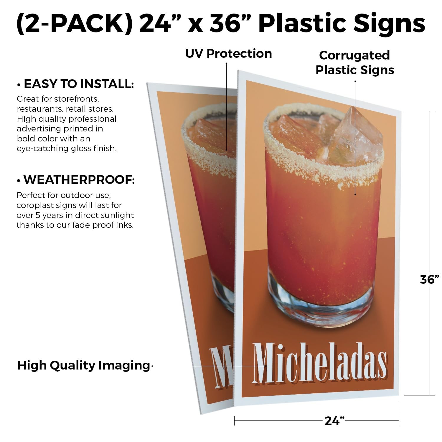 Signmission Micheladas 2-Pack 24 Inch X 36 Inch Plastic Insert 4Mm Corrugated