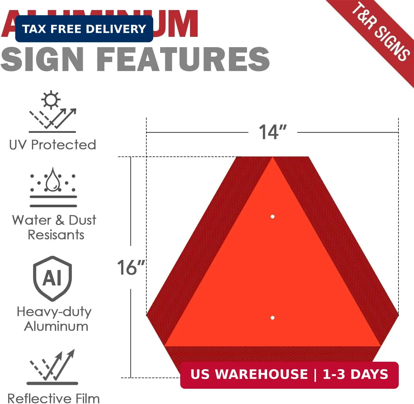 T&R Metal Slow Moving Vehicle Sign, Safety Triangle Sign – 2 Pack – 14 x16 Inche