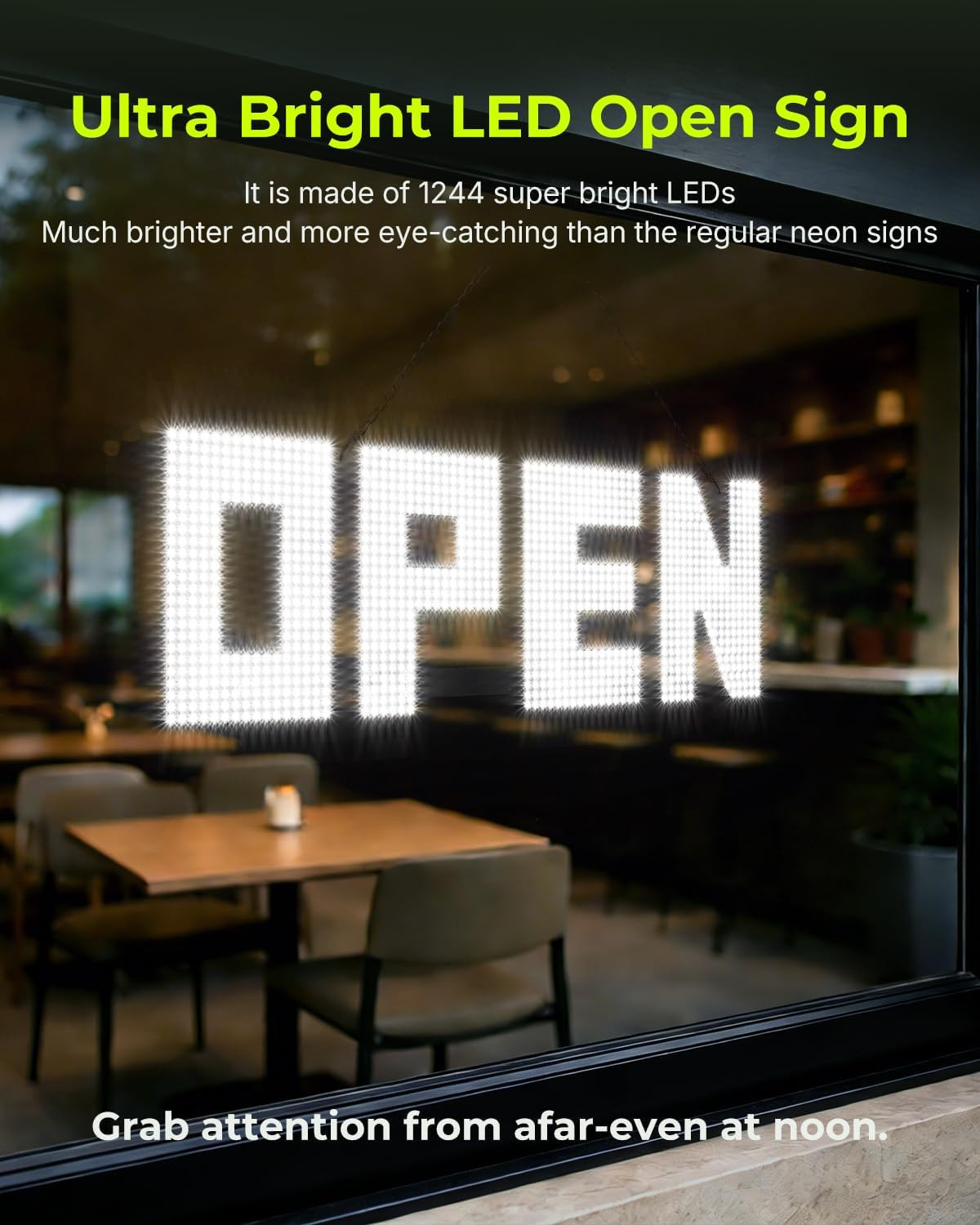 36″X12″ Bright Dimmable LED Open Sign for Storefronts, Bars & Cafes