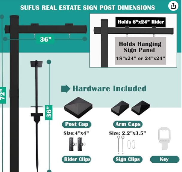 Black Real Estate Sign Post Vinyl PVC Flat Cap 6ft. (4″x 4″x 72″) Realtor Sign