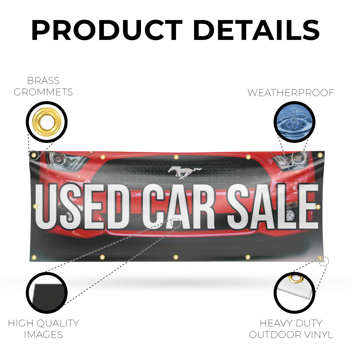 Used Car Sale Vinyl Banner Sign with Metal Grommets Heavy-Duty Single-Sided