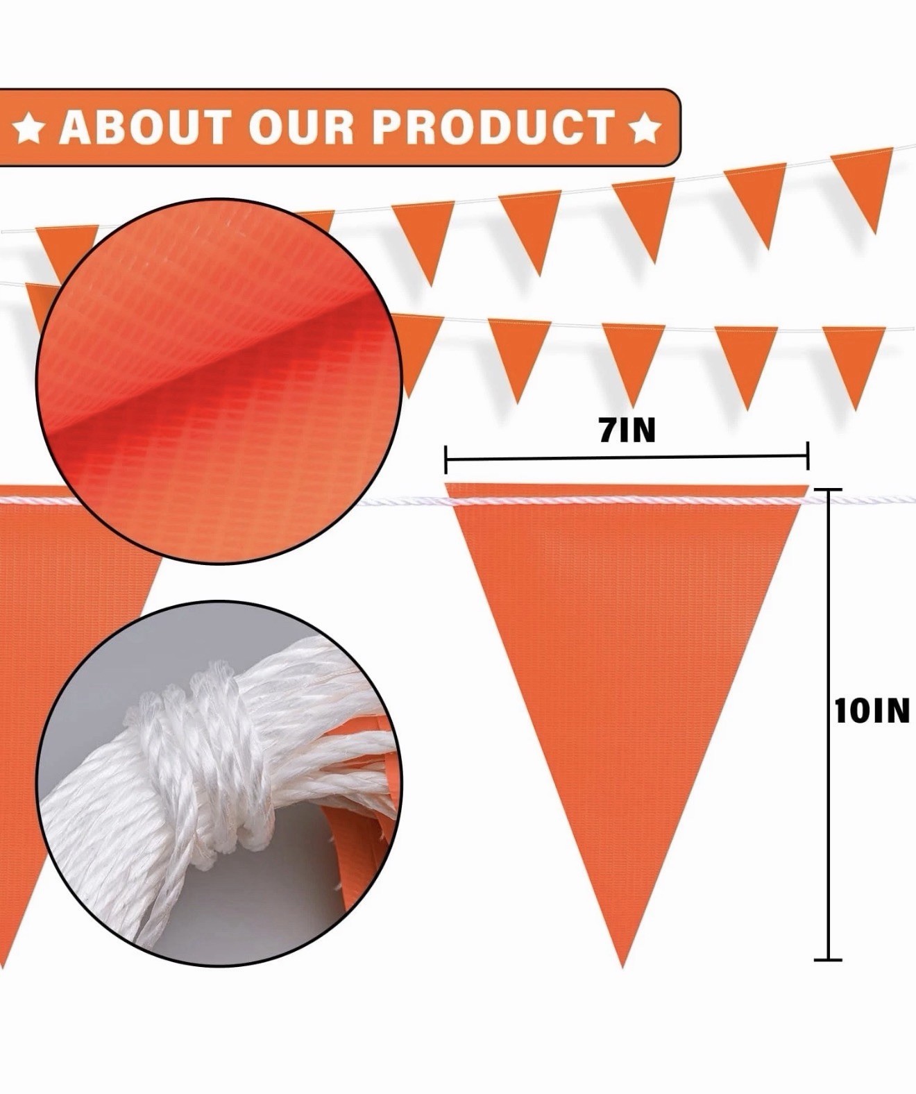 105Ft Pennant Banner Flags, 7X10 Orange 45 Pcs High Visibility Safety Flagging