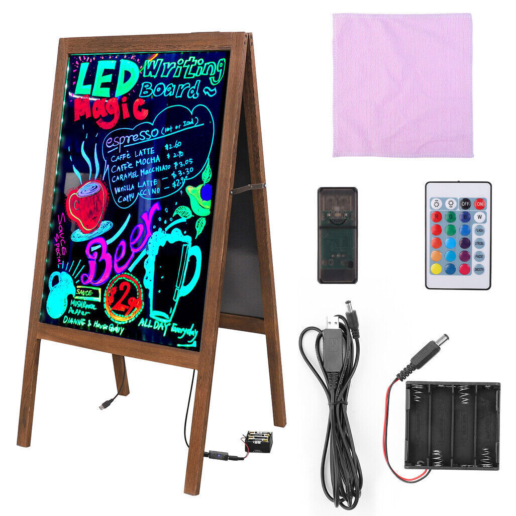 Heavy Rustic Large Wood A-Frame Magnetic LED Chalkboard Blackboard Wedding Cafe