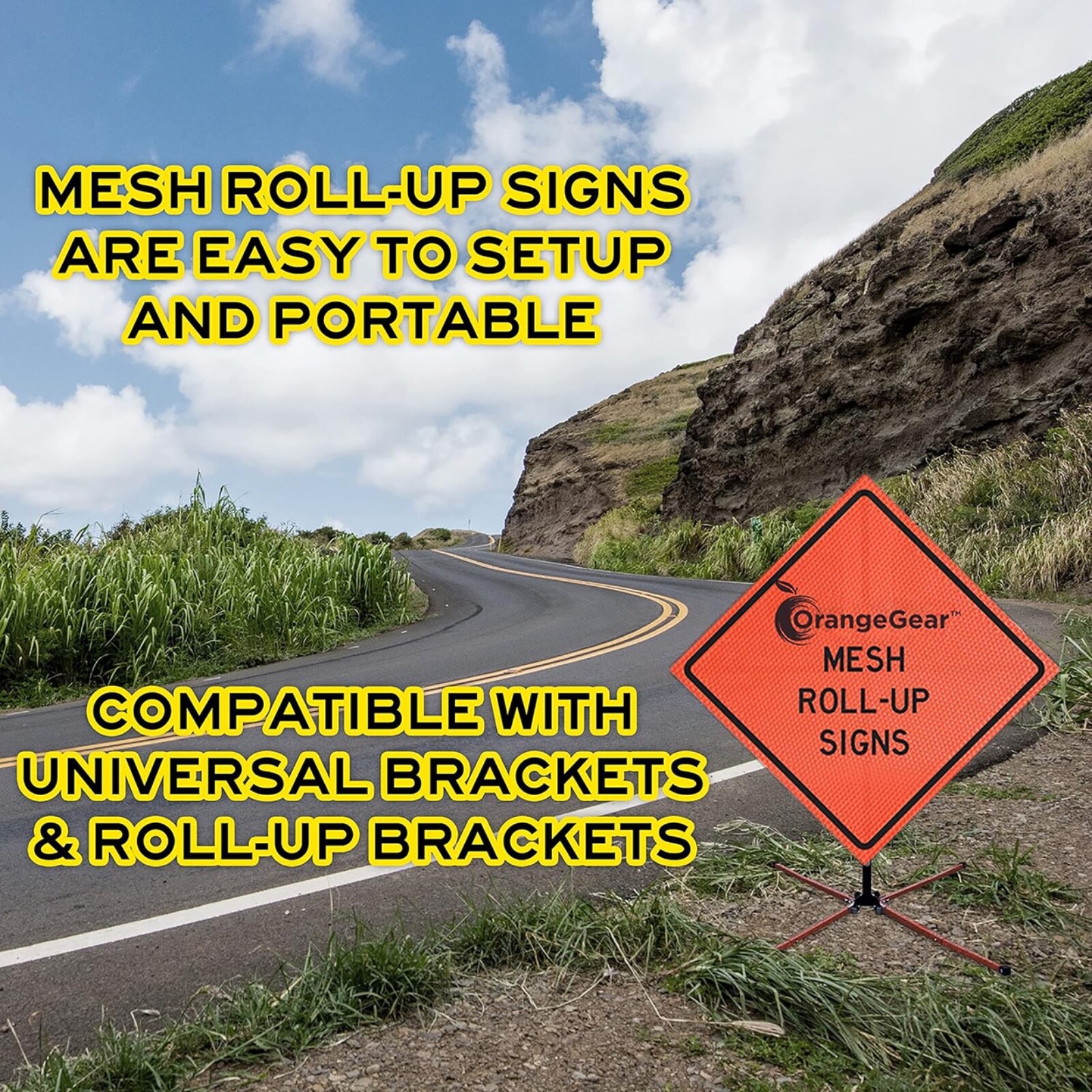 OrangeGear® 48″ x 48″ Custom Mesh Traffic Sign & Cross Ribs