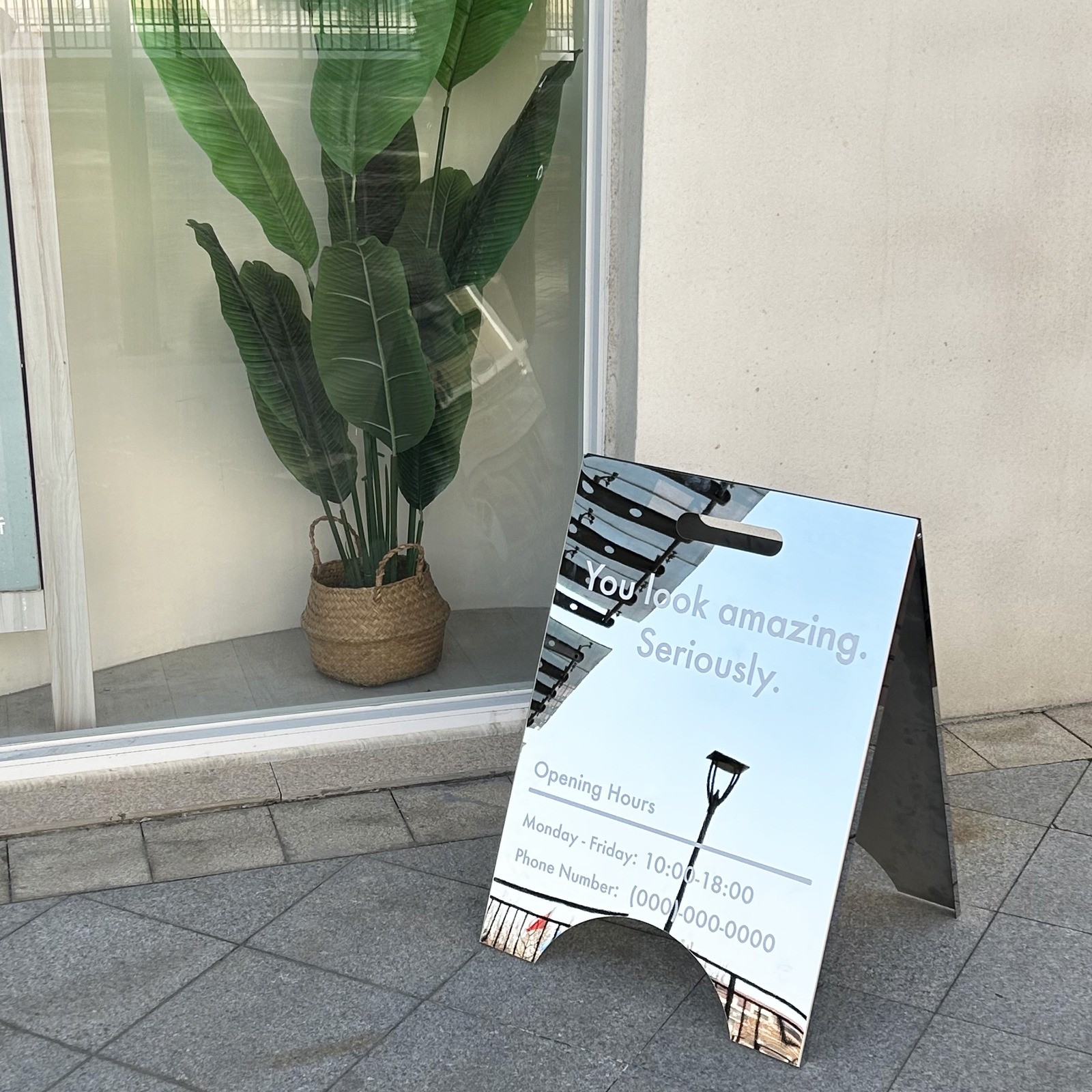 Custom Premium A-Frame Sign Mirror Stainless Steel Store Front Sign Pavement