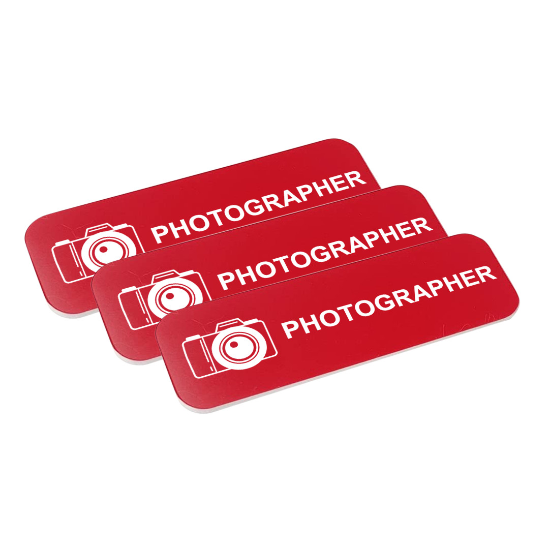 Photographer 1″ x 3″ Name Tag/Badge, (3 Pack)