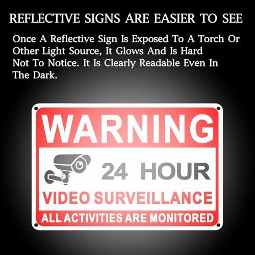 4 Pack Video Surveillance Signs, 8 x 12 Inch Aluminum Camera Signs, CCTV Secu…