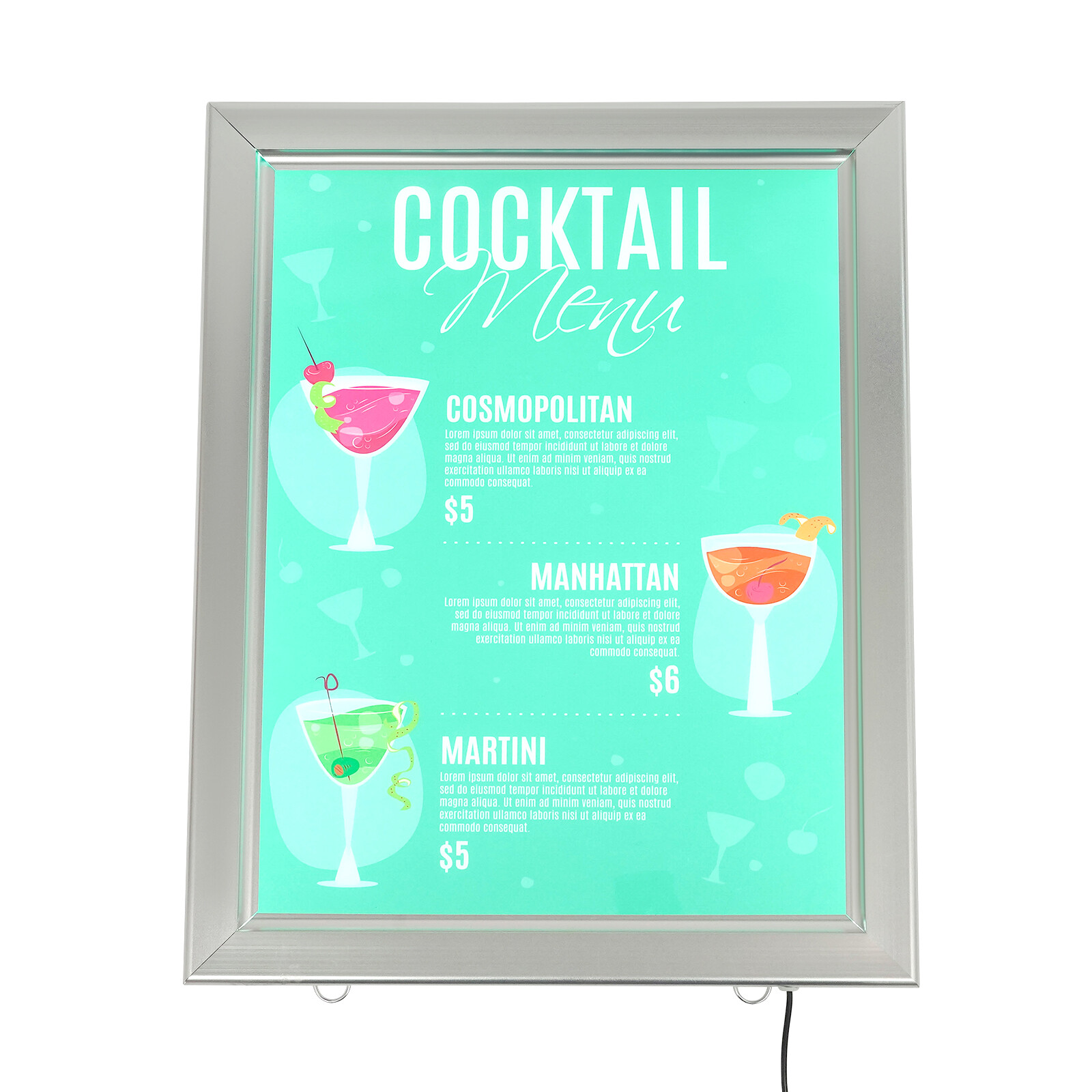 LED Poster Frame Wall Mount 18W Corded Advertising Sign Holder Aluminum Acrylic