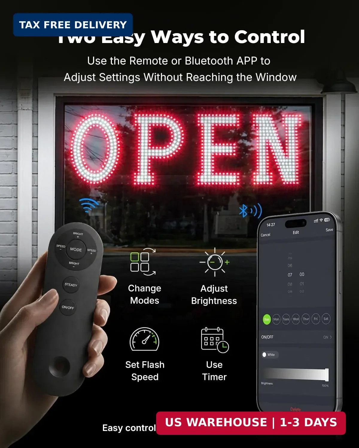 40 x 12 Inch LED Open Sign for Business – Timer via Remote & BT APP Control, Ult