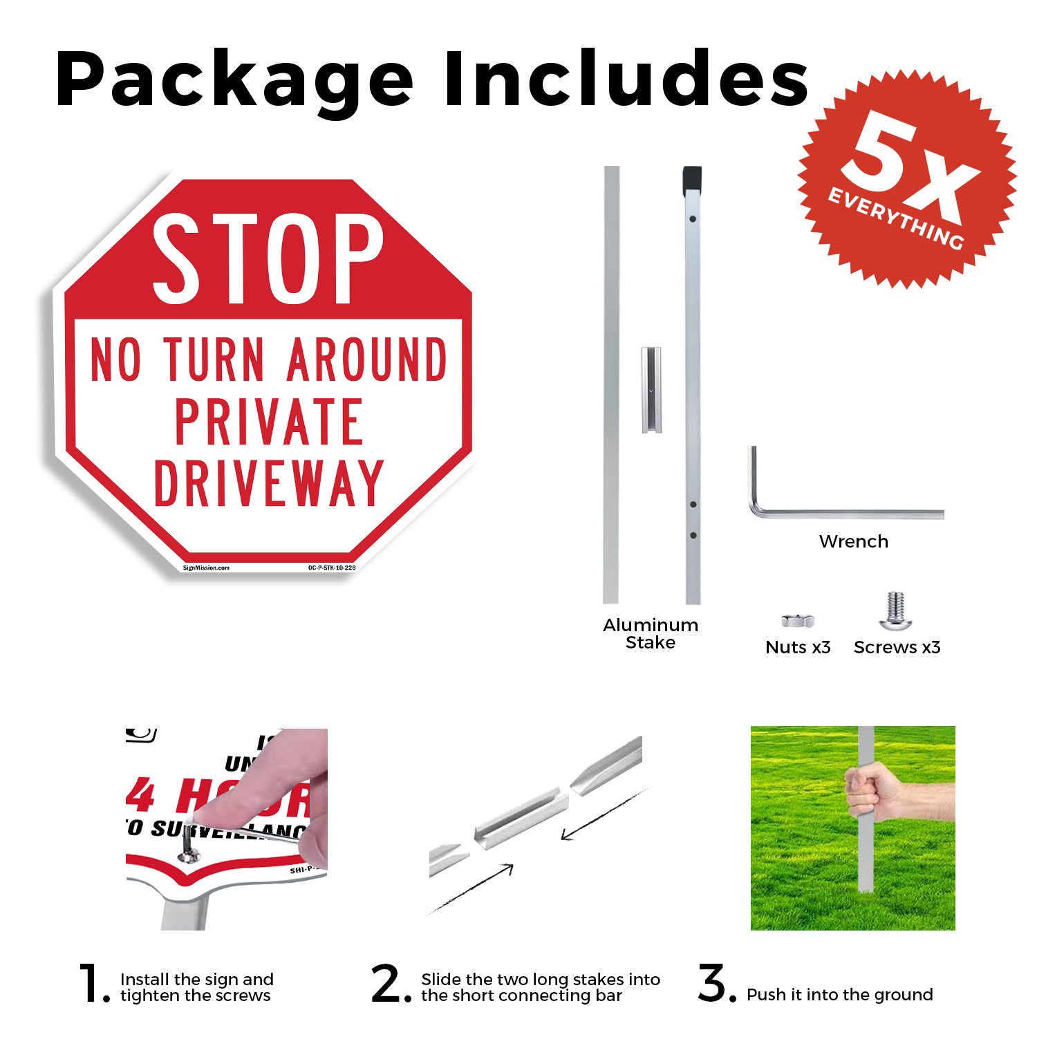 Stop No Turn Around Private Drive Octagon Sign With Stake Weather Resistant