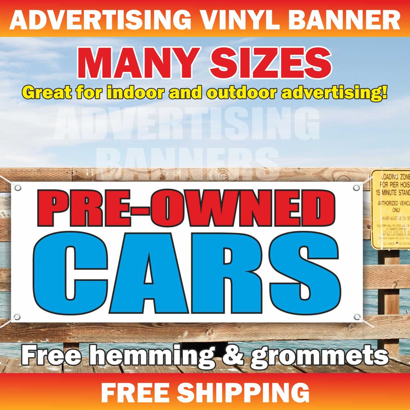 PRE-OWNED CARS Advertising Banner Vinyl Sign dealer auto shop service credit