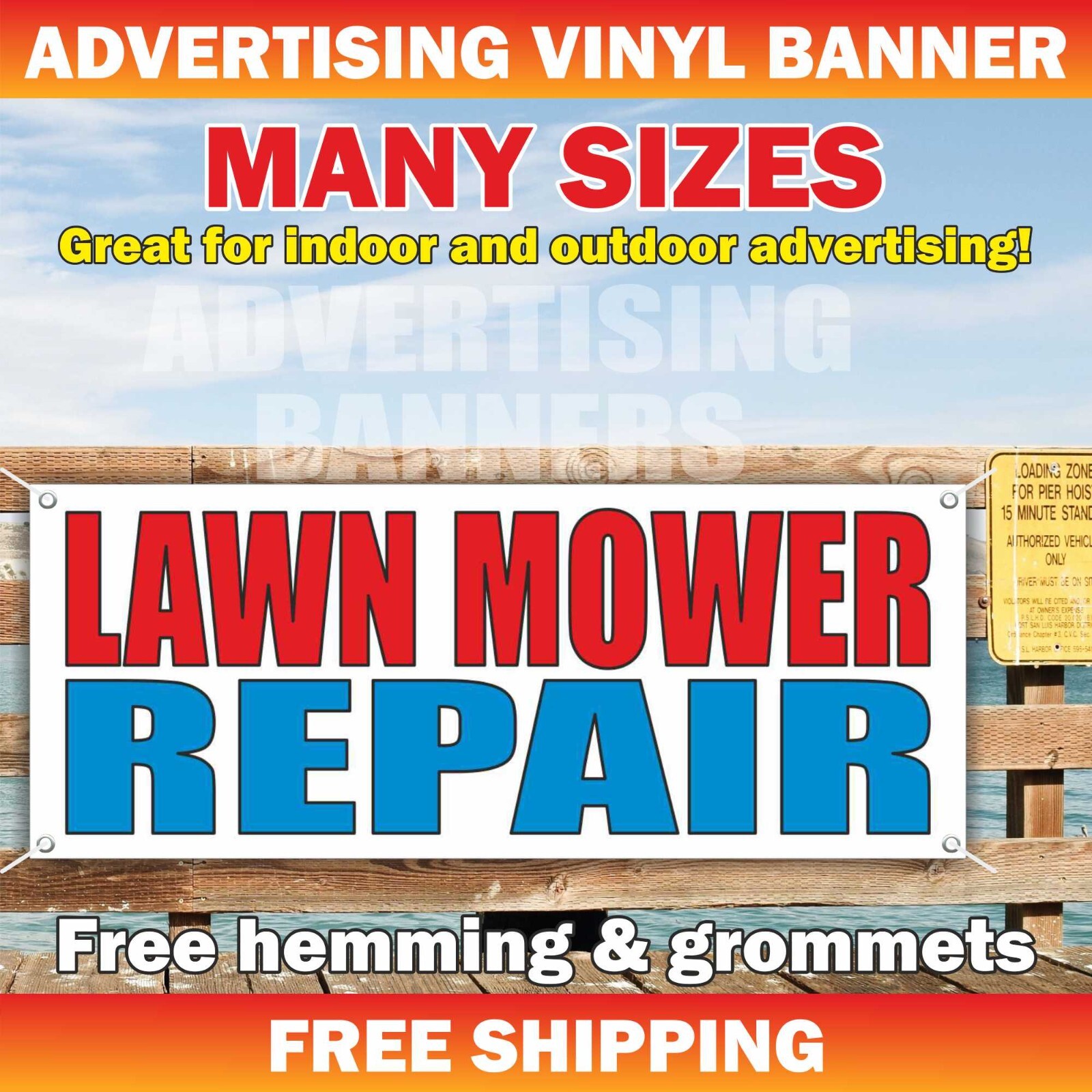 LAWN MOWER REPAIR Advertising Banner Vinyl Mesh Sign blades oil grass landscape