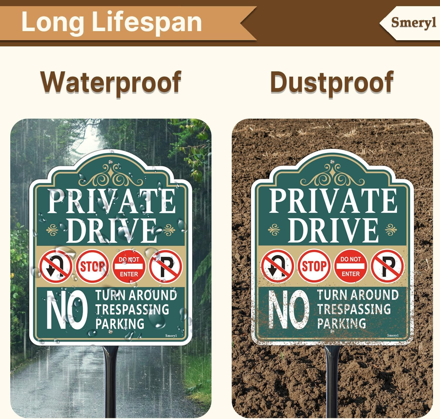 Private Drive No Turn around Sign with 34.6″ Stake for Yard, 12″ X 10″ Private D