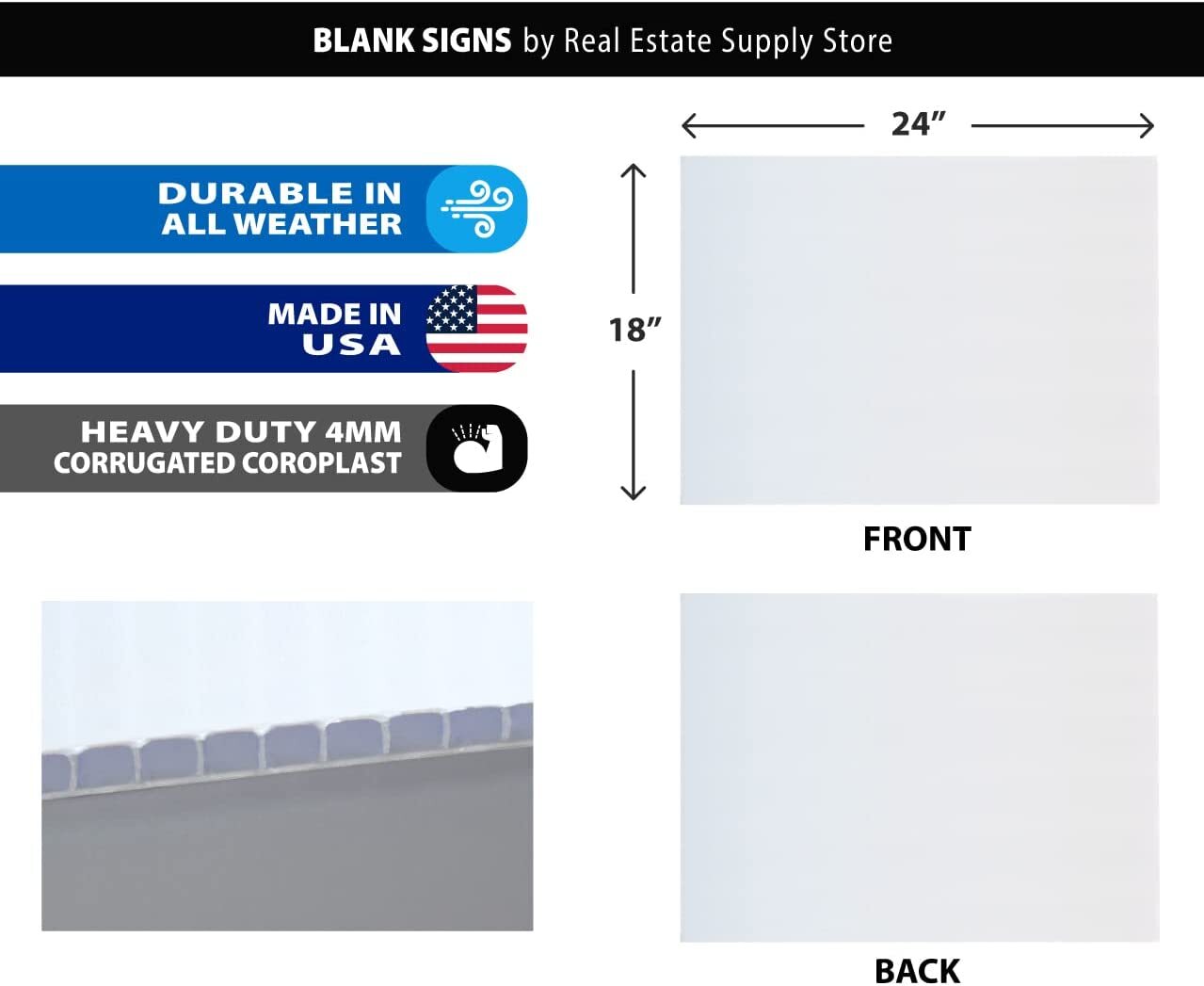 Heavy Duty 24″x18″ Blank Corrugated Plastic Yard Signs (White or Yellow)