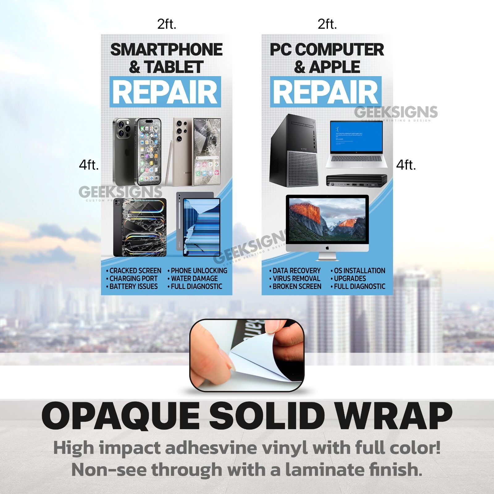 Smartphone Computer PC Apple Repair Banner Poster Sign Window Wrap iphone Mac