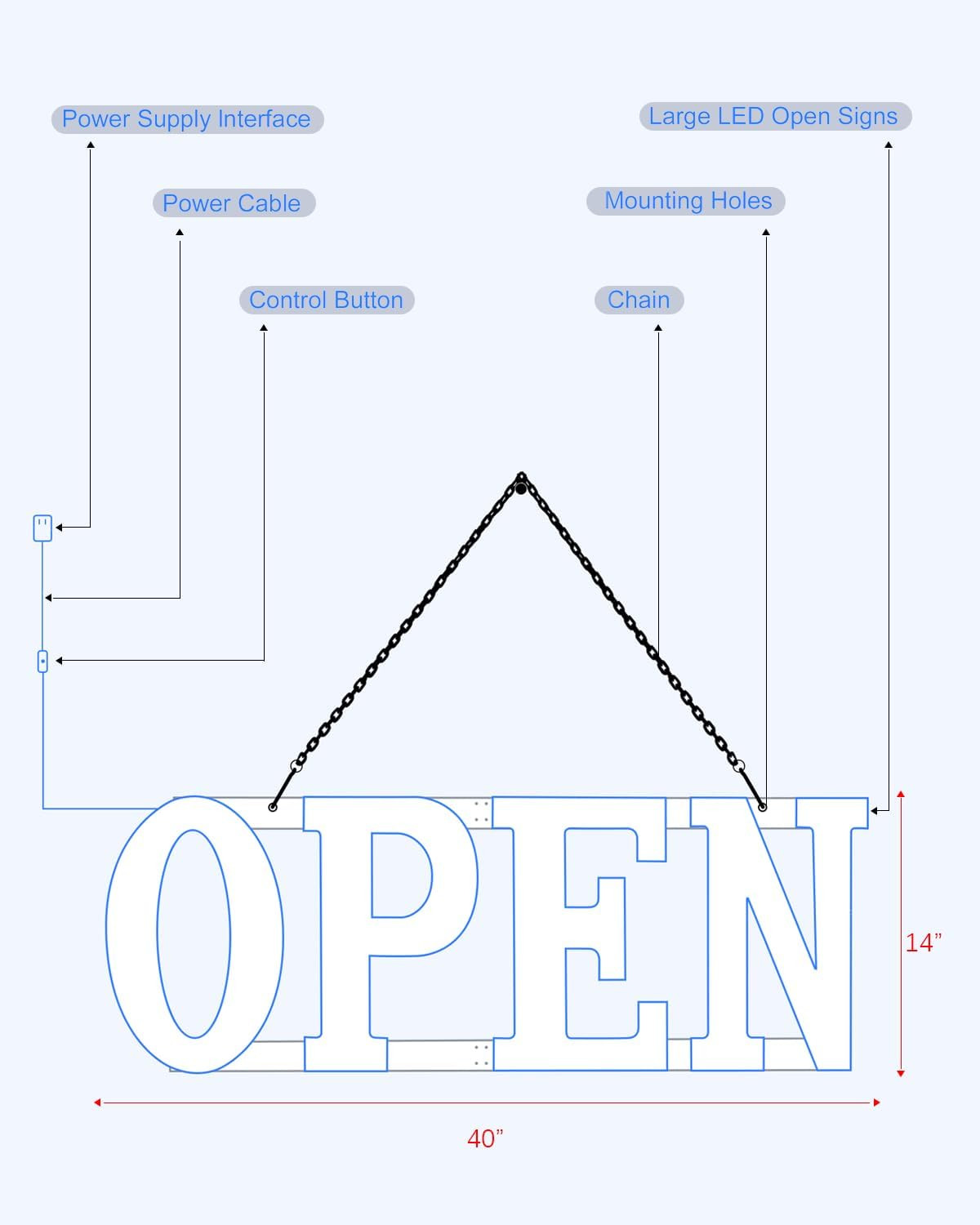 Ultra Bright LED Open Sign for Business – 40″ x 14″ – Perfect for Any Store