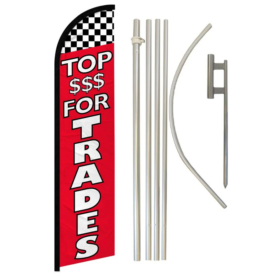 Top Dollar for Trades Windless Full Curve Advertising Auto Banner Flag Pole Kit
