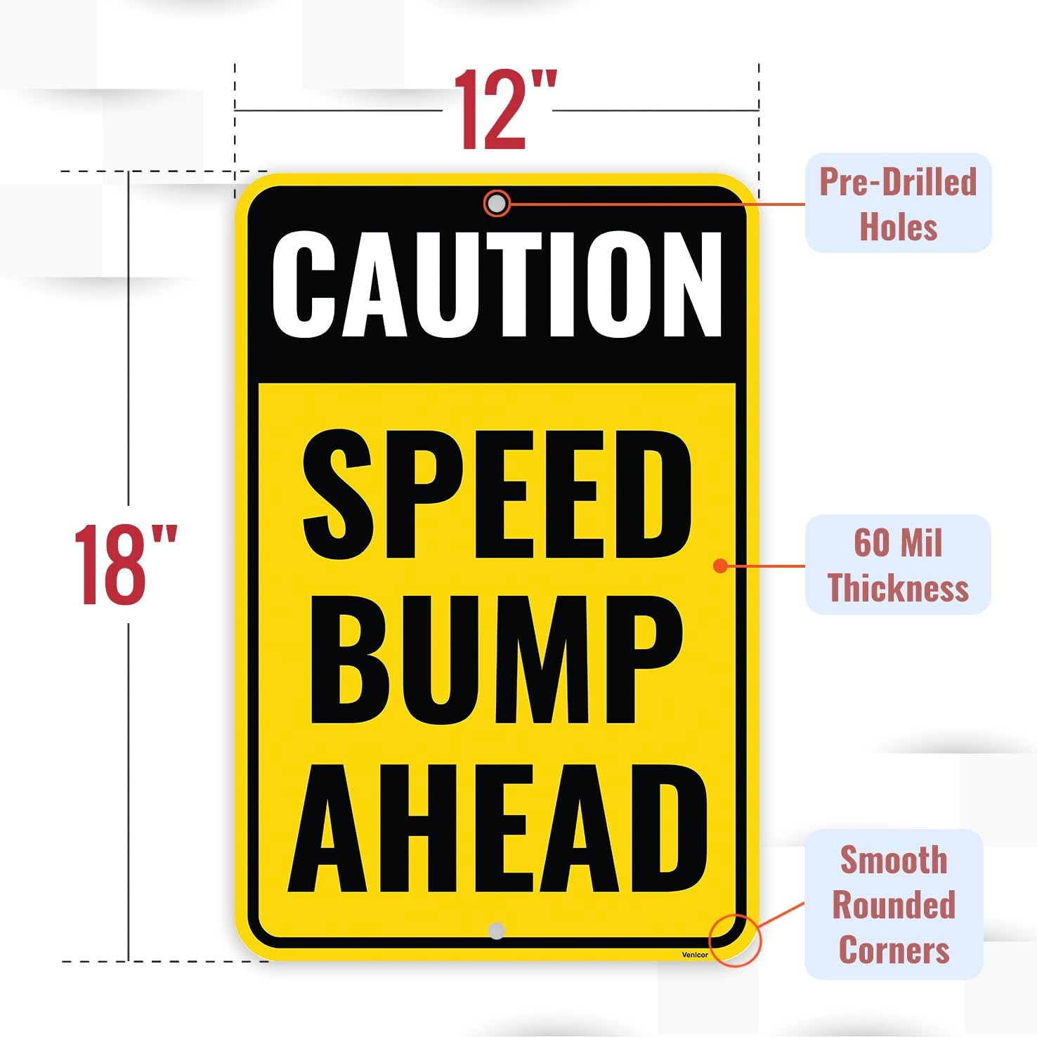 2-Pack Aluminum Caution Speed Bump Signs – 18 x 12 Inches